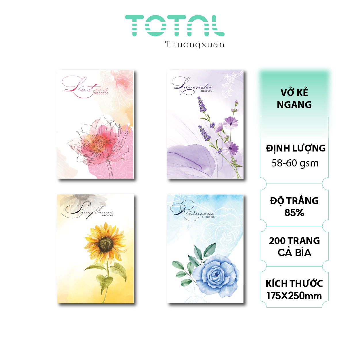 Vở kẻ ngang Total The Floral Series.02 200 trang