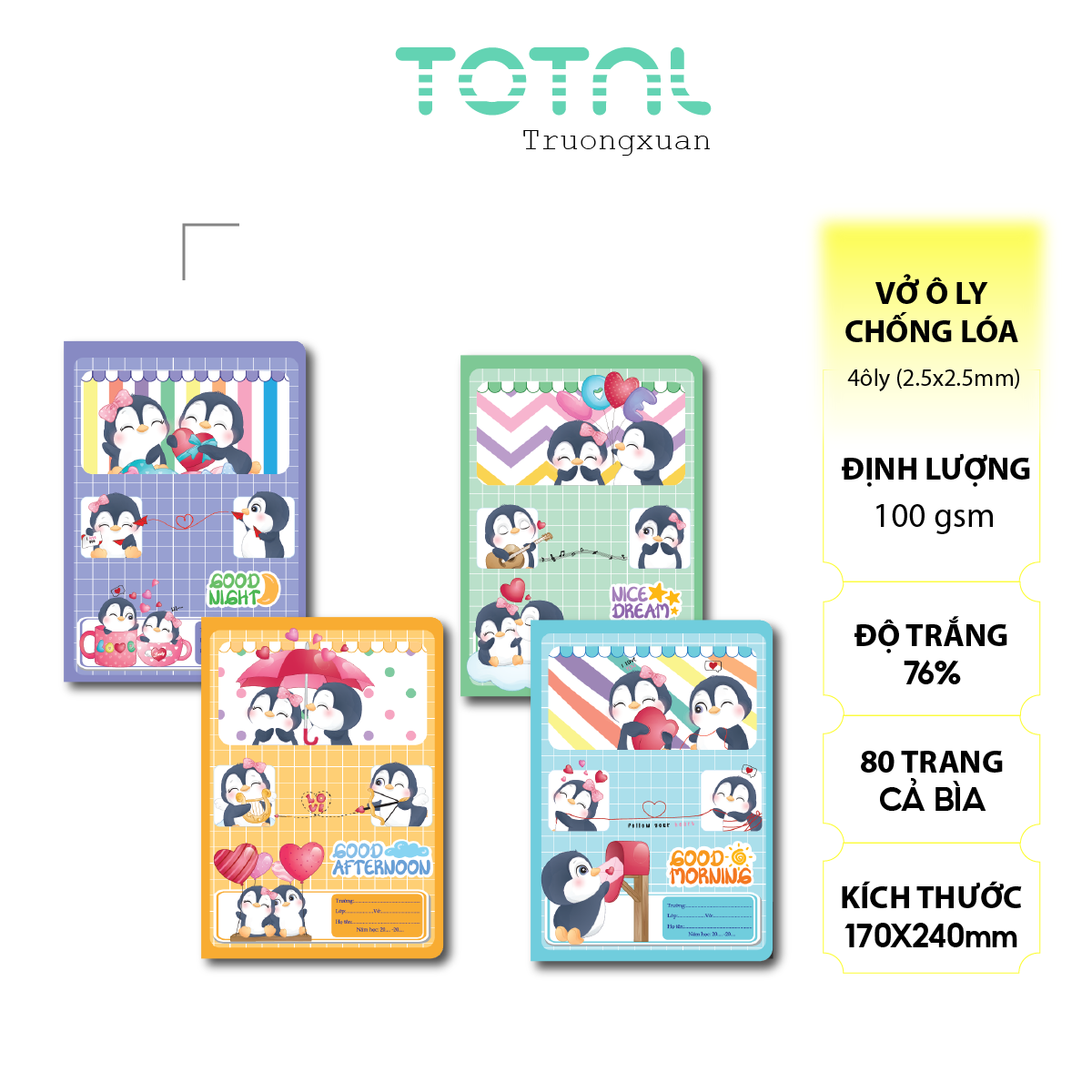 Vở oly chống lóa Total Penguin 80 trang 4 ôly