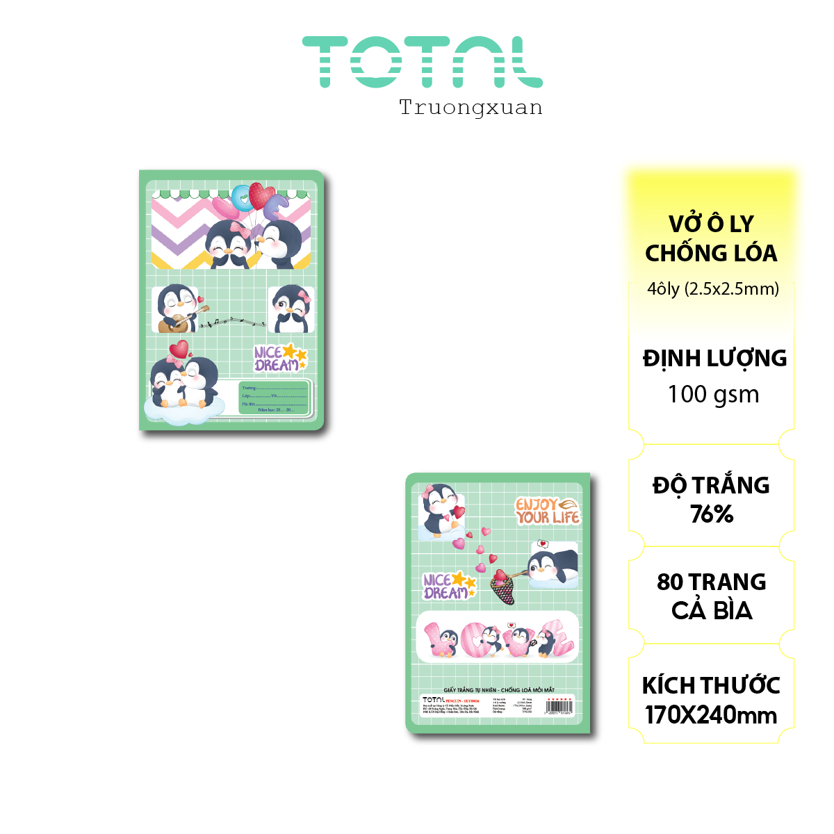 Vở oly chống lóa Total Penguin 80 trang 4 ôly