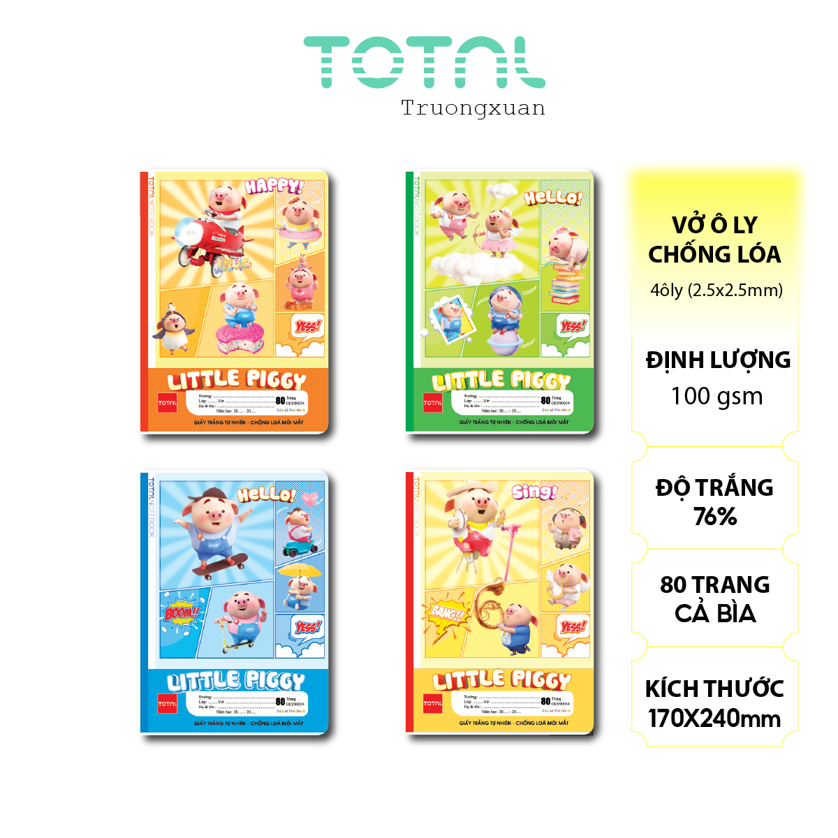 Vở oly chống lóa Total Piggy 80 trang 4 ôly