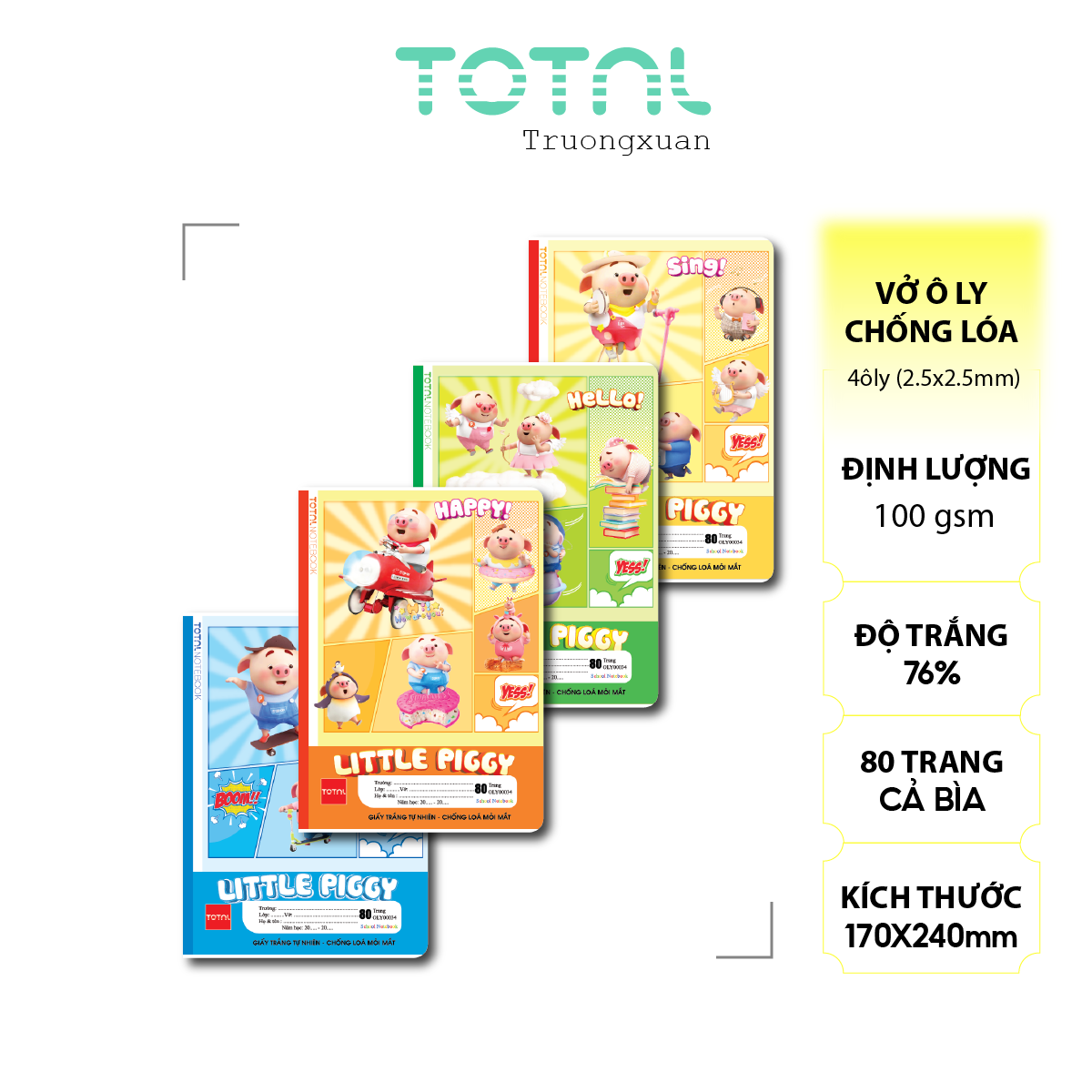 Vở oly chống lóa Total Piggy 80 trang 4 ôly