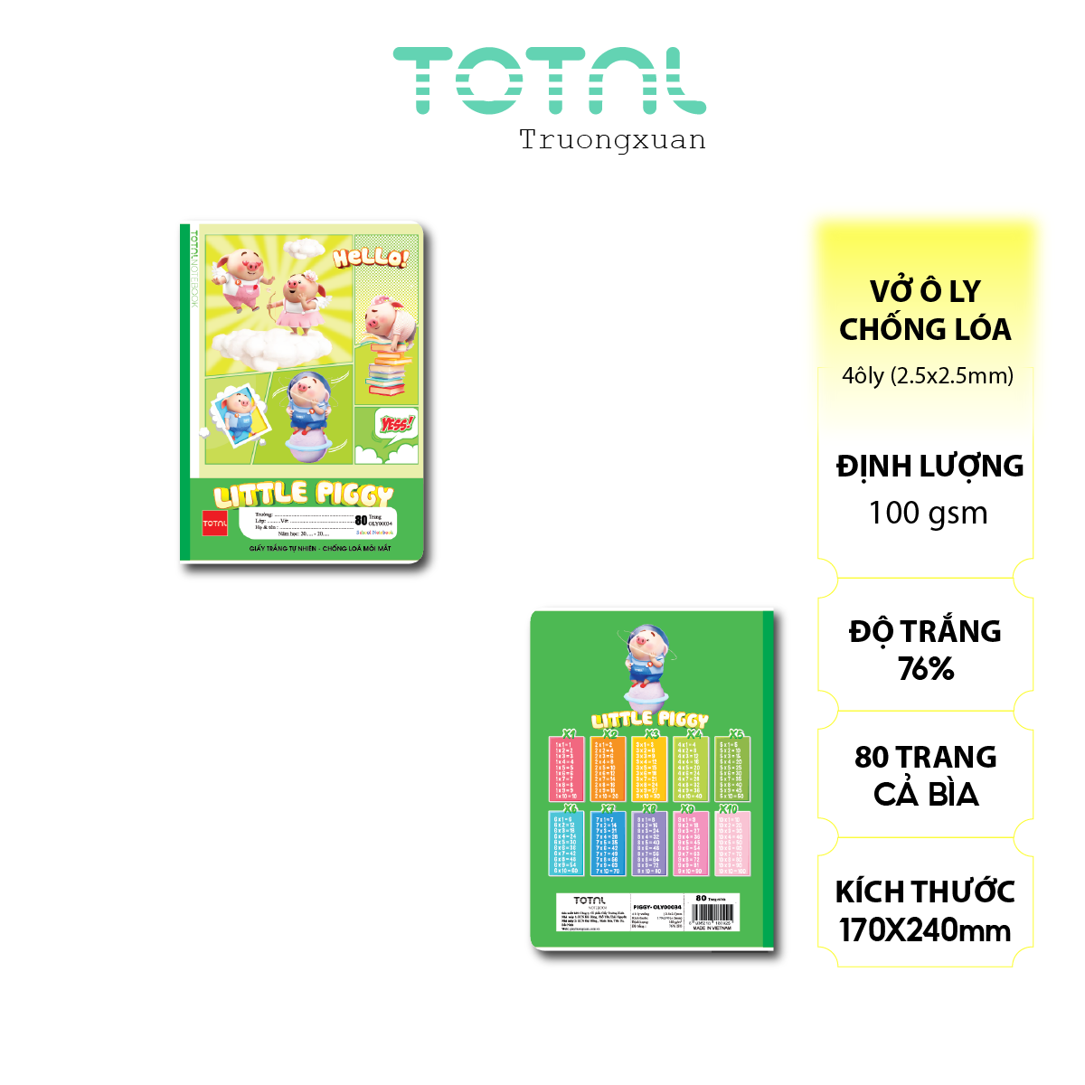 Vở oly chống lóa Total Piggy 80 trang 4 ôly