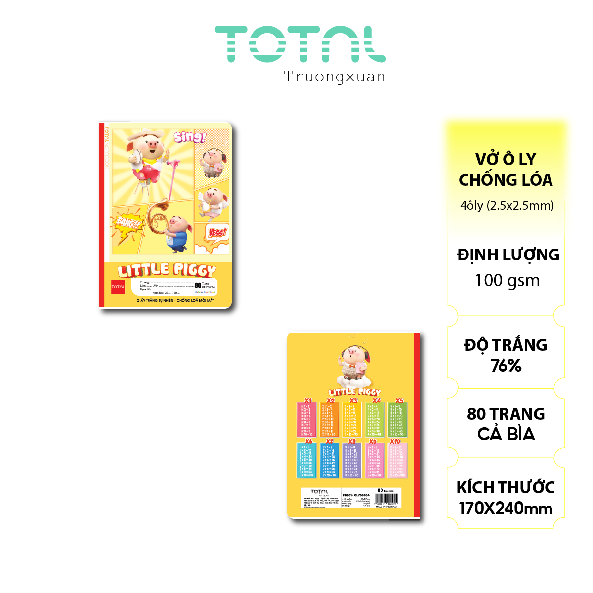 Vở oly chống lóa Total Piggy 80 trang 4 ôly