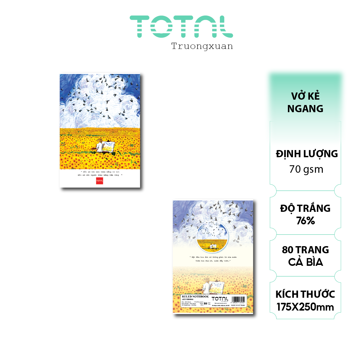 Vở kẻ ngang chống lóa Total Art 80 trang