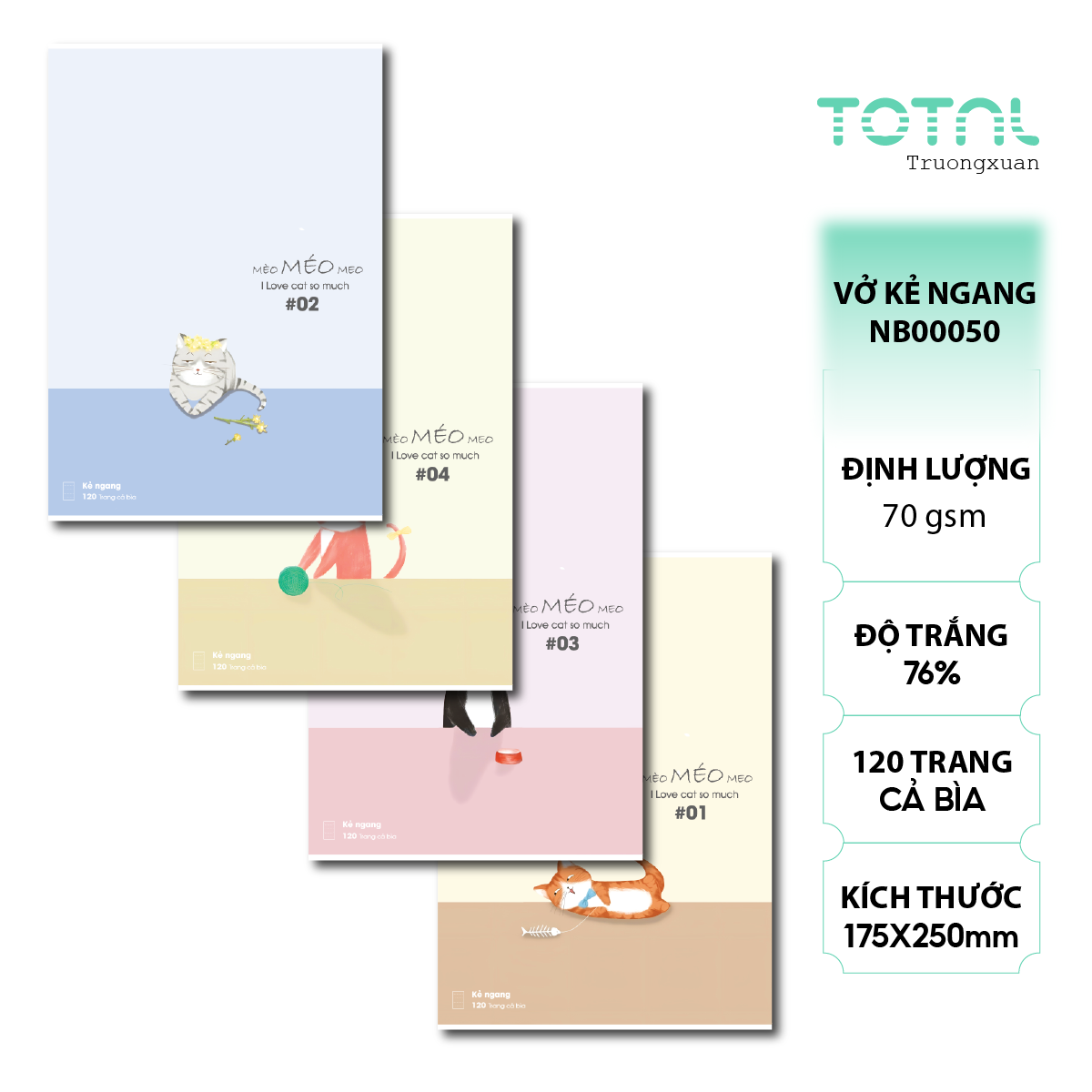 Vở kẻ ngang chống lóa Total Cat 120 trang