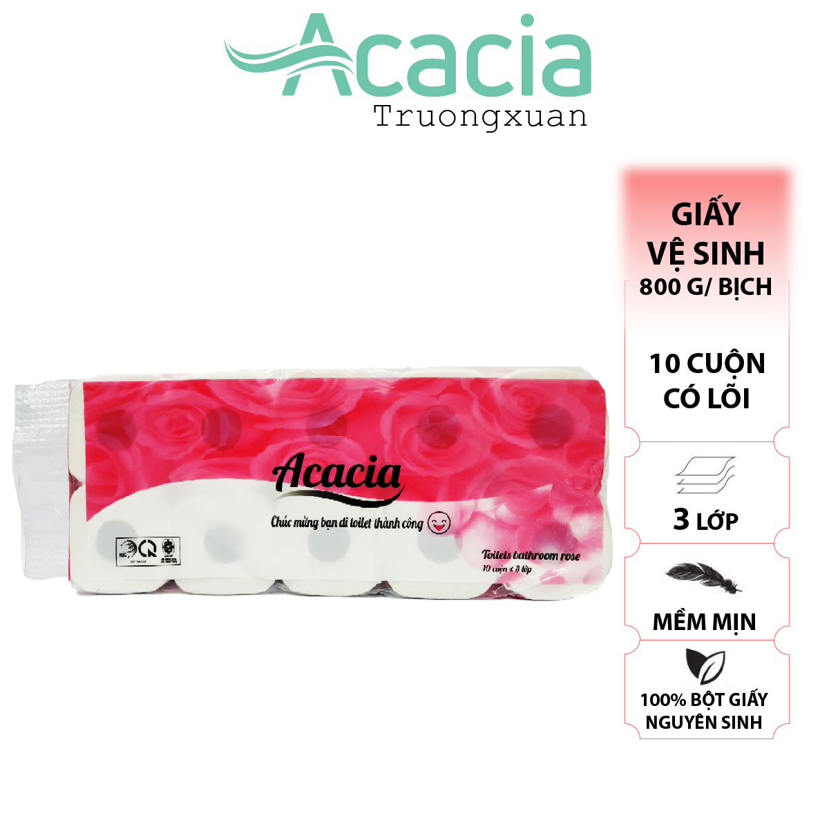 Giấy Toilet ACACIA Hoa Hồng 10 cuộn có lõi (Hồng)