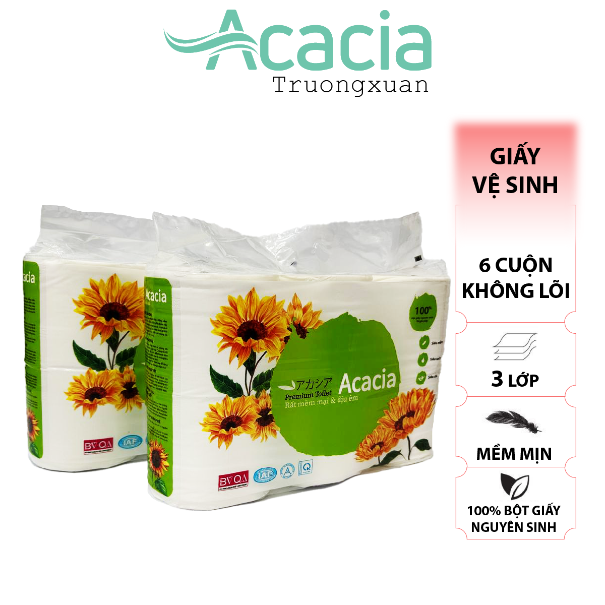 Giấy Toilet ACACIA 6 cuộn không lõi (Xanh)