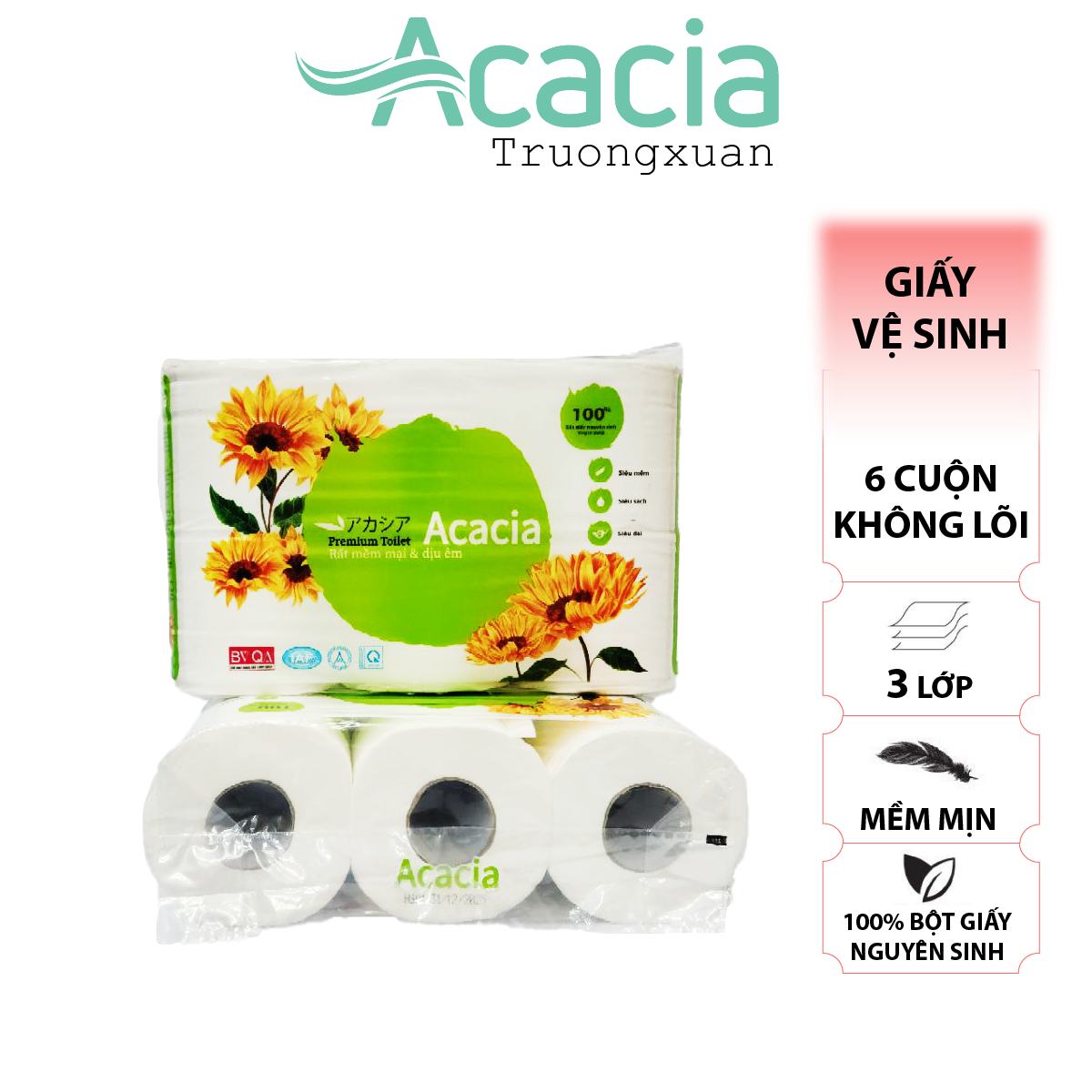 Giấy Toilet ACACIA 6 cuộn có lõi (Xanh)