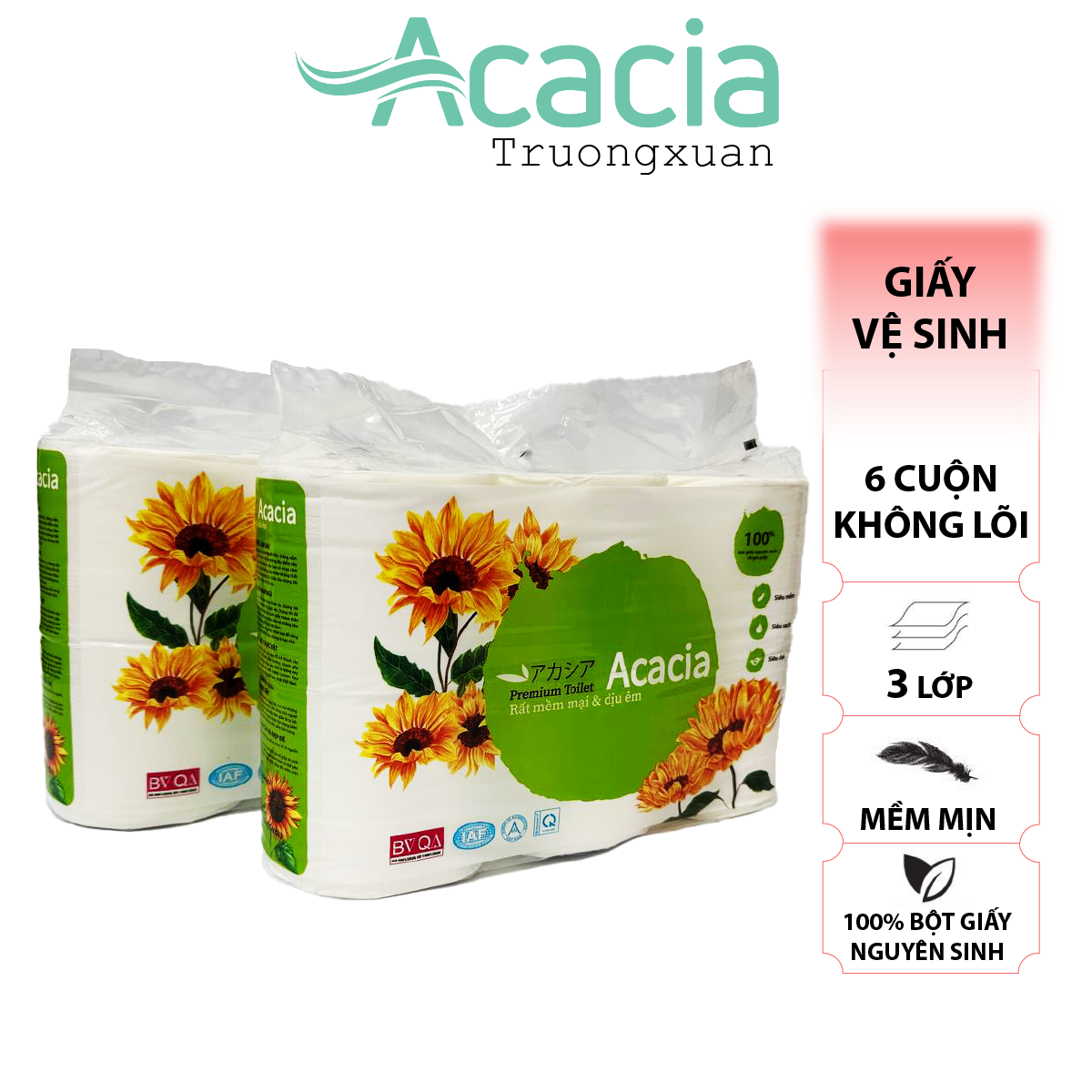 Giấy Toilet ACACIA 6 cuộn có lõi (Xanh)