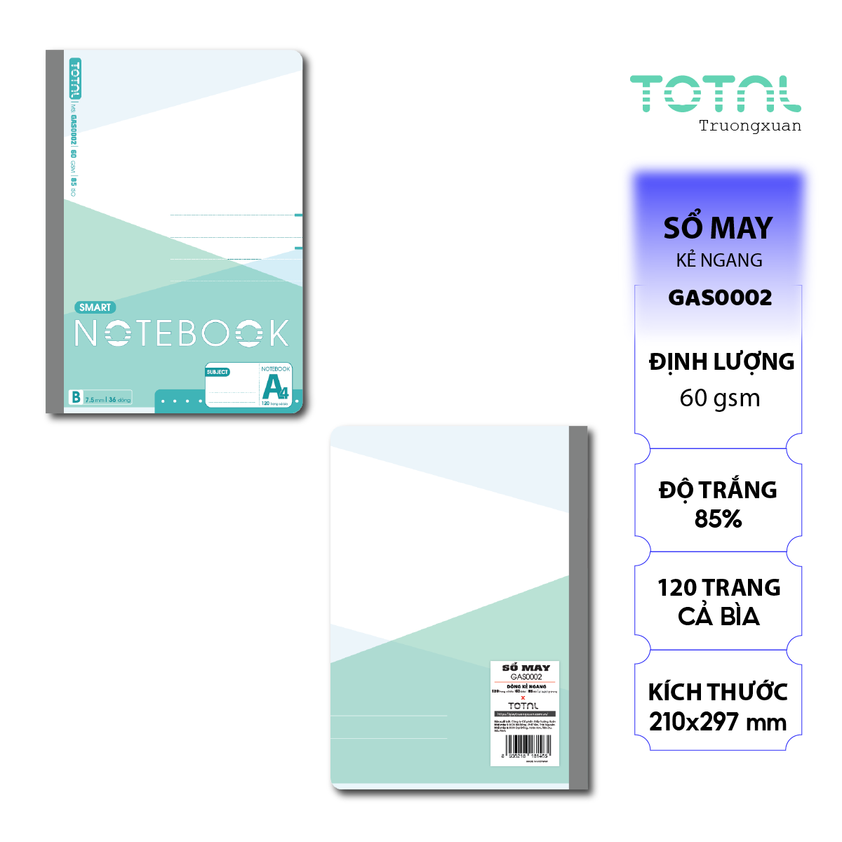 Sổ may dán gáy cao cấp Total GAS0002 120 trang