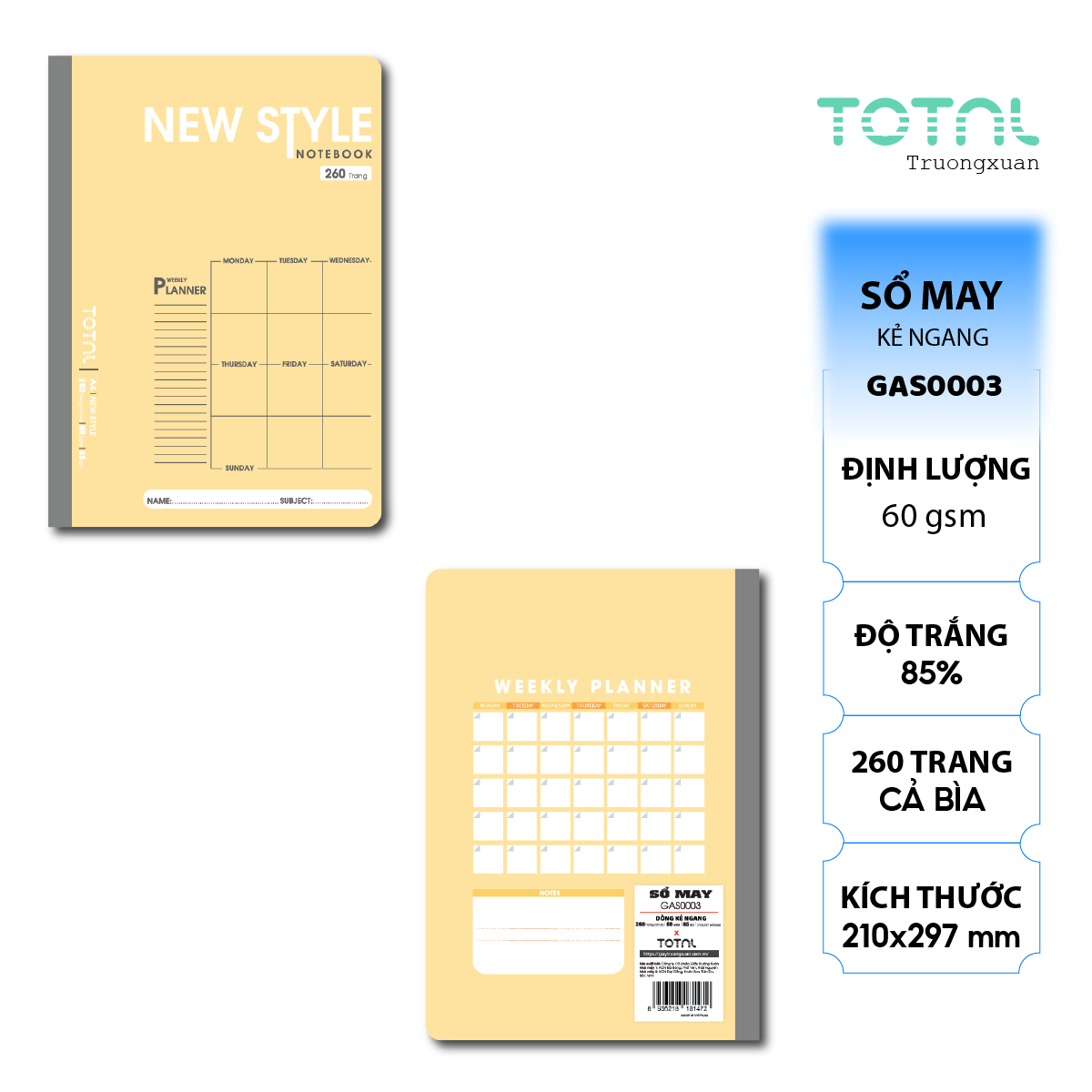 Sổ may dán gáy cao cấp Total GAS0003 260 trang