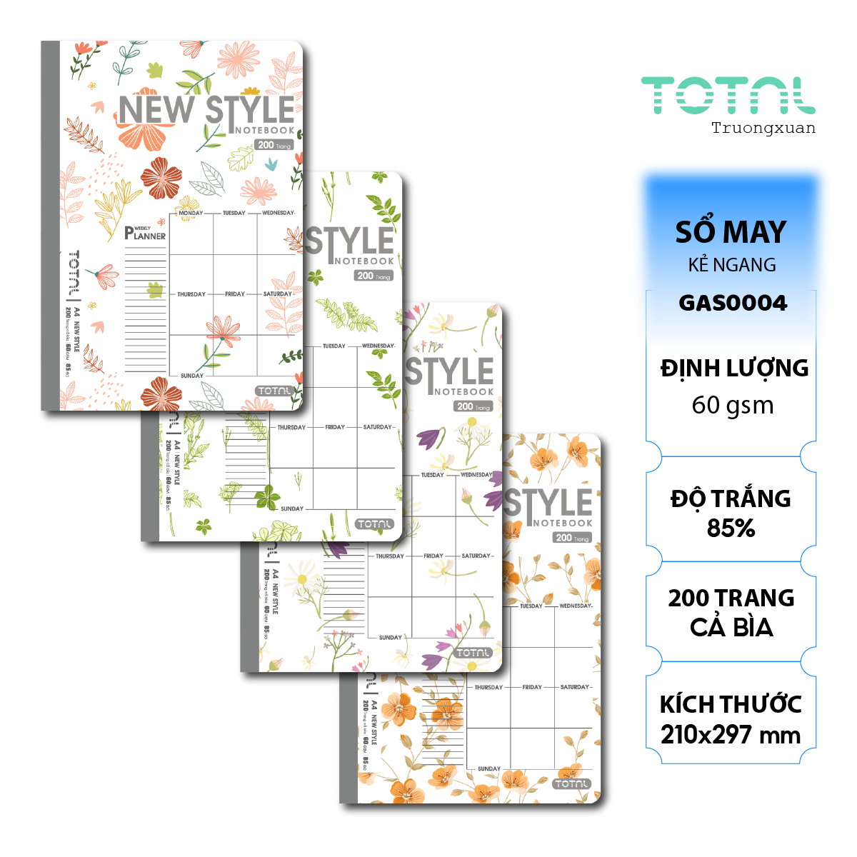 Sổ may dán gáy cao cấp Total GAS0004 200 trang