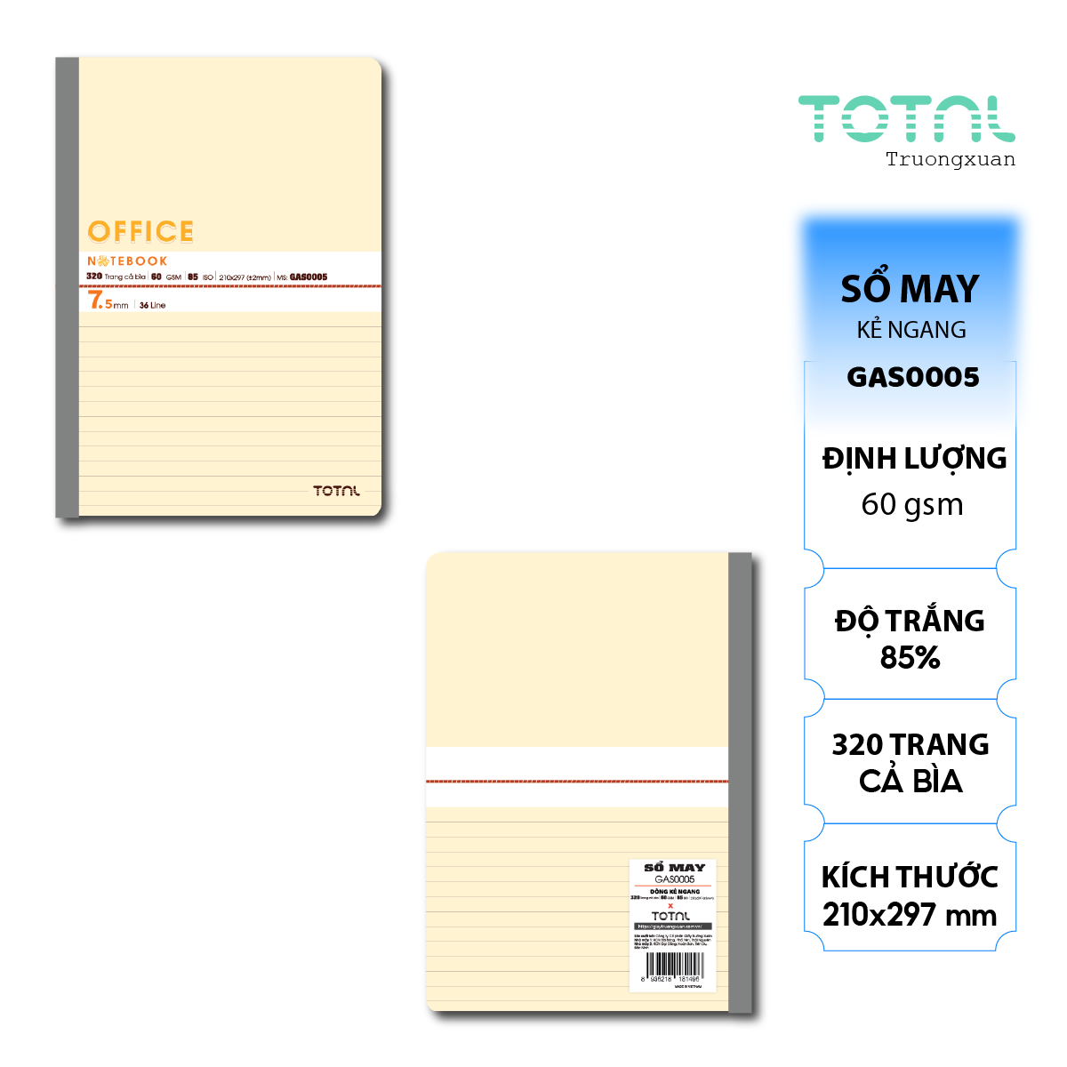 Sổ may dán gáy cao cấp Total GAS0005 320 trang