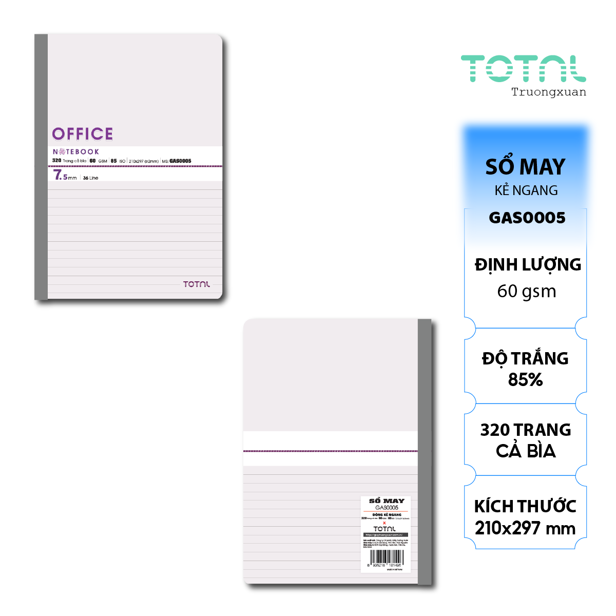 Sổ may dán gáy cao cấp Total GAS0005 320 trang