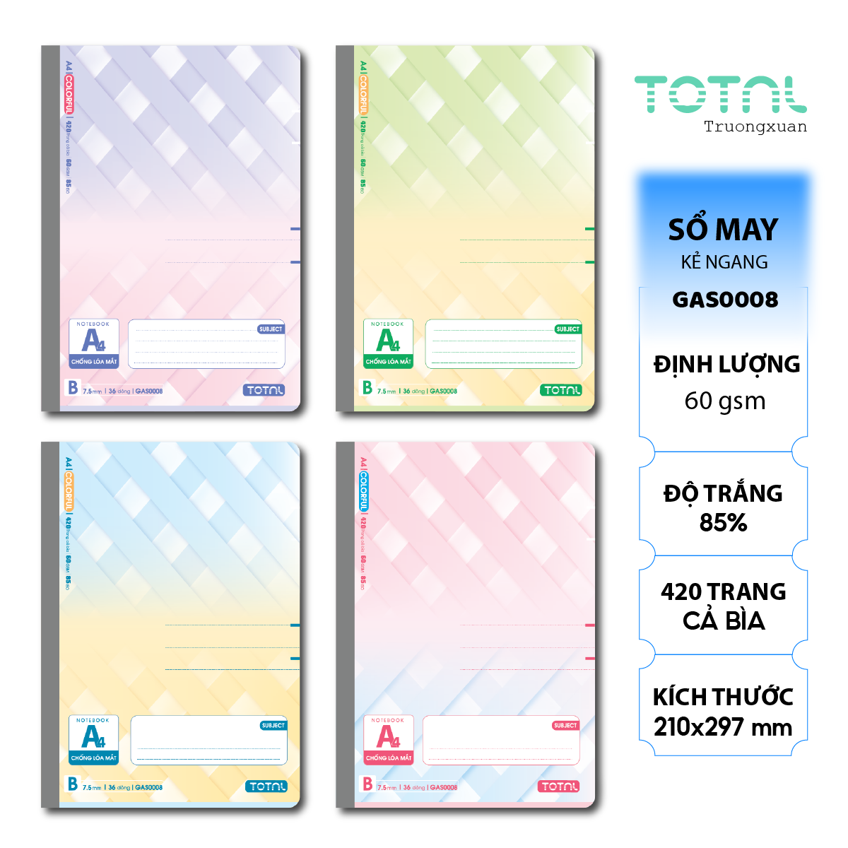 Sổ may dán gáy cao cấp Total GAS0008 420 trang