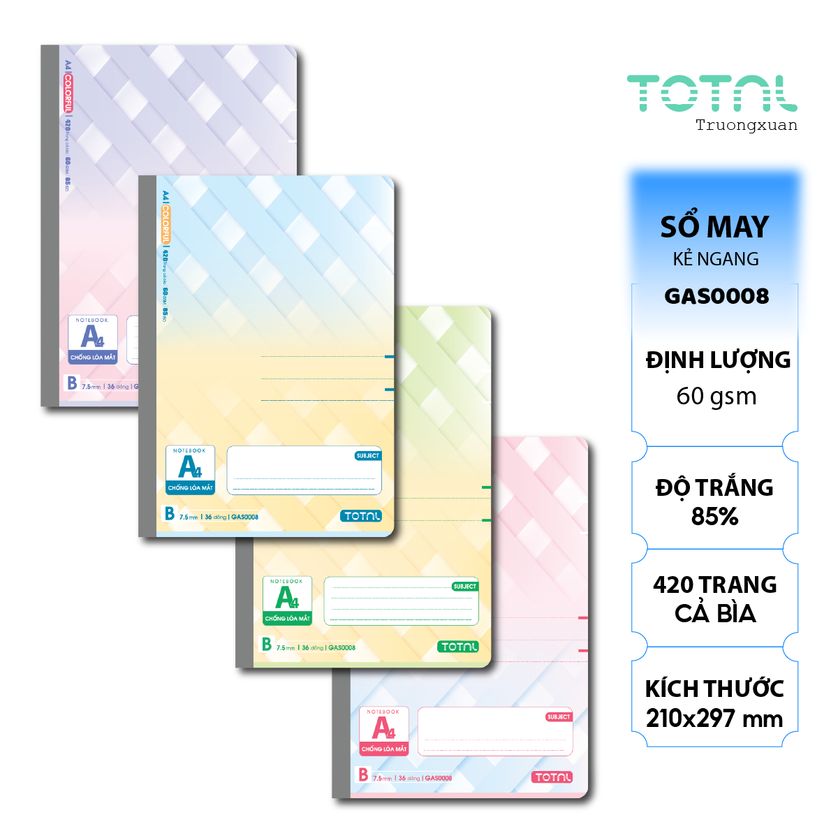 Sổ may dán gáy cao cấp Total GAS0008 420 trang