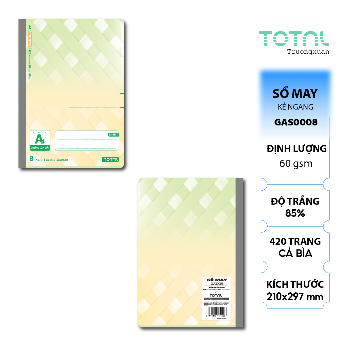 Sổ may dán gáy cao cấp Total GAS0008 420 trang