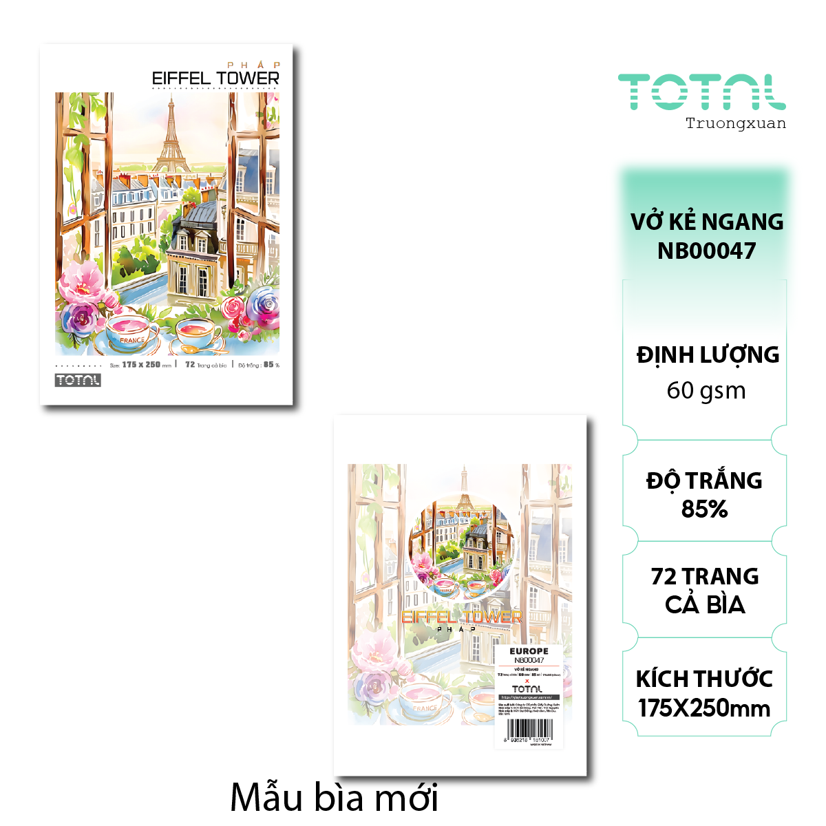 Vở kẻ ngang Total Europe 72 trang