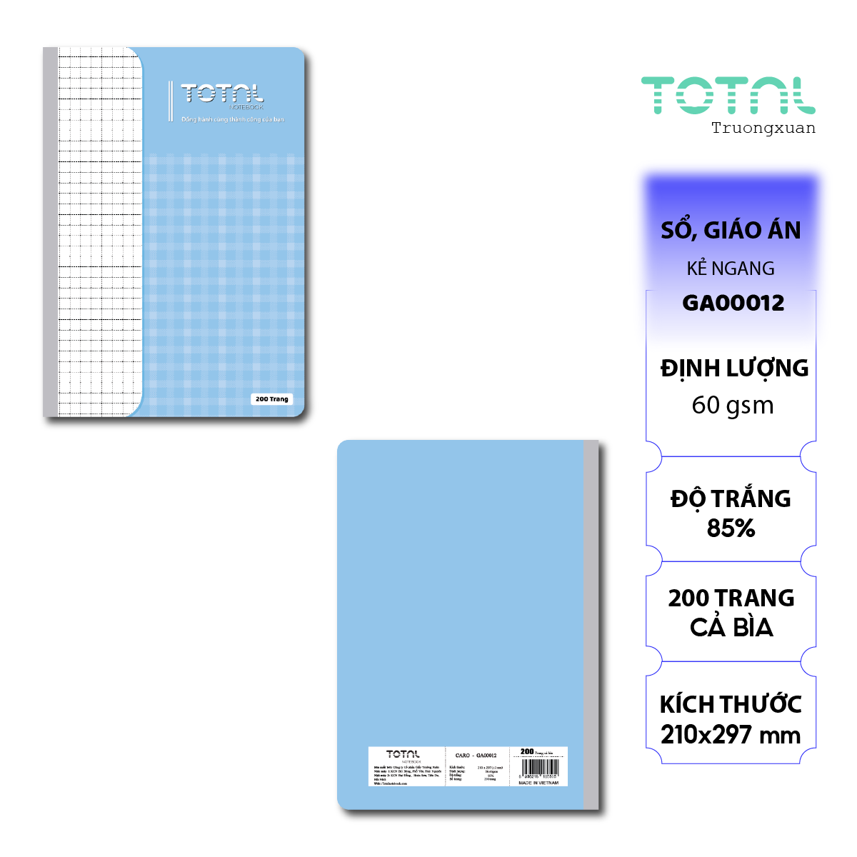 Sổ Caro kẻ ngang 200 trang