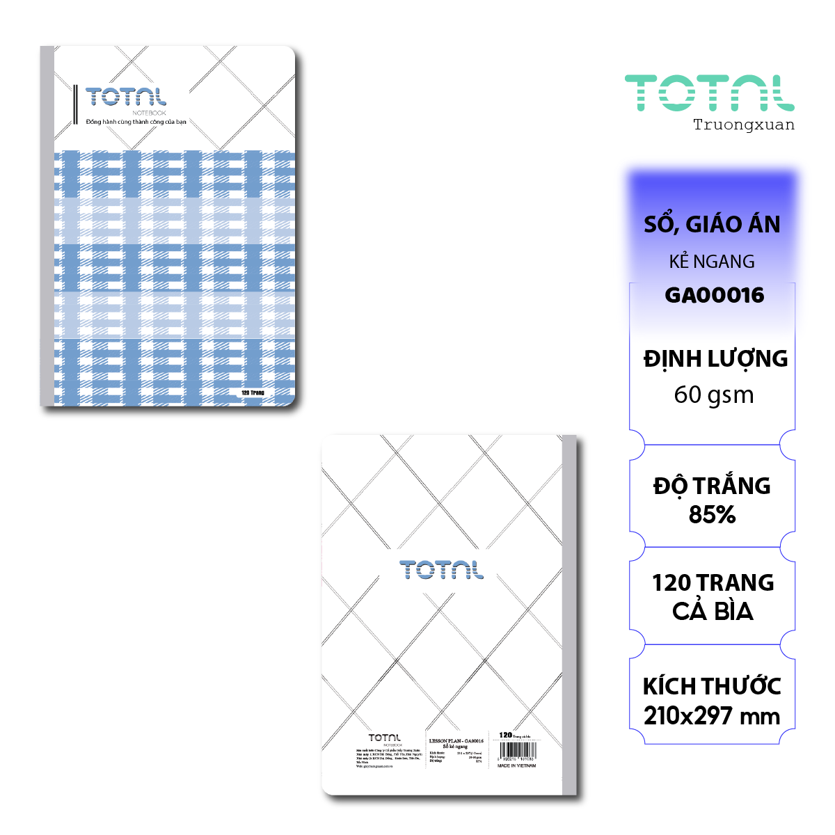 Sổ Lesson Plan kẻ ngang A4 Total 120 trang