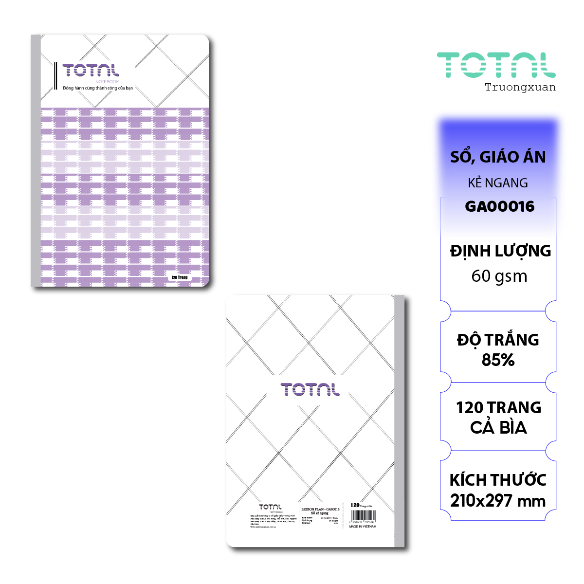 Sổ Lesson Plan kẻ ngang A4 Total 120 trang