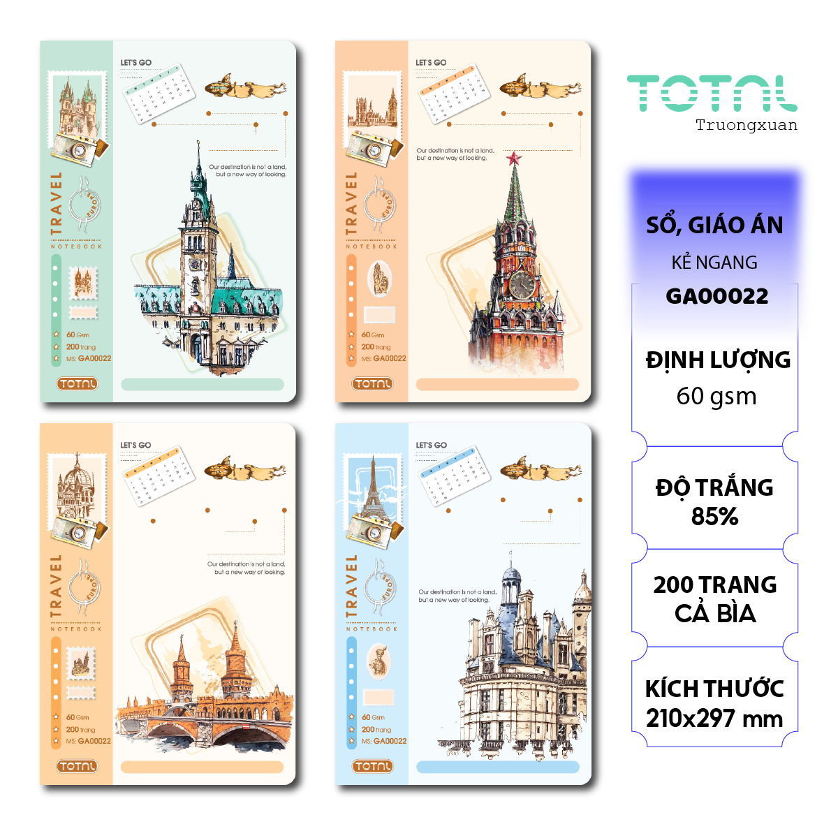 Sổ A4 Travel Book kẻ ngang 200 trang
