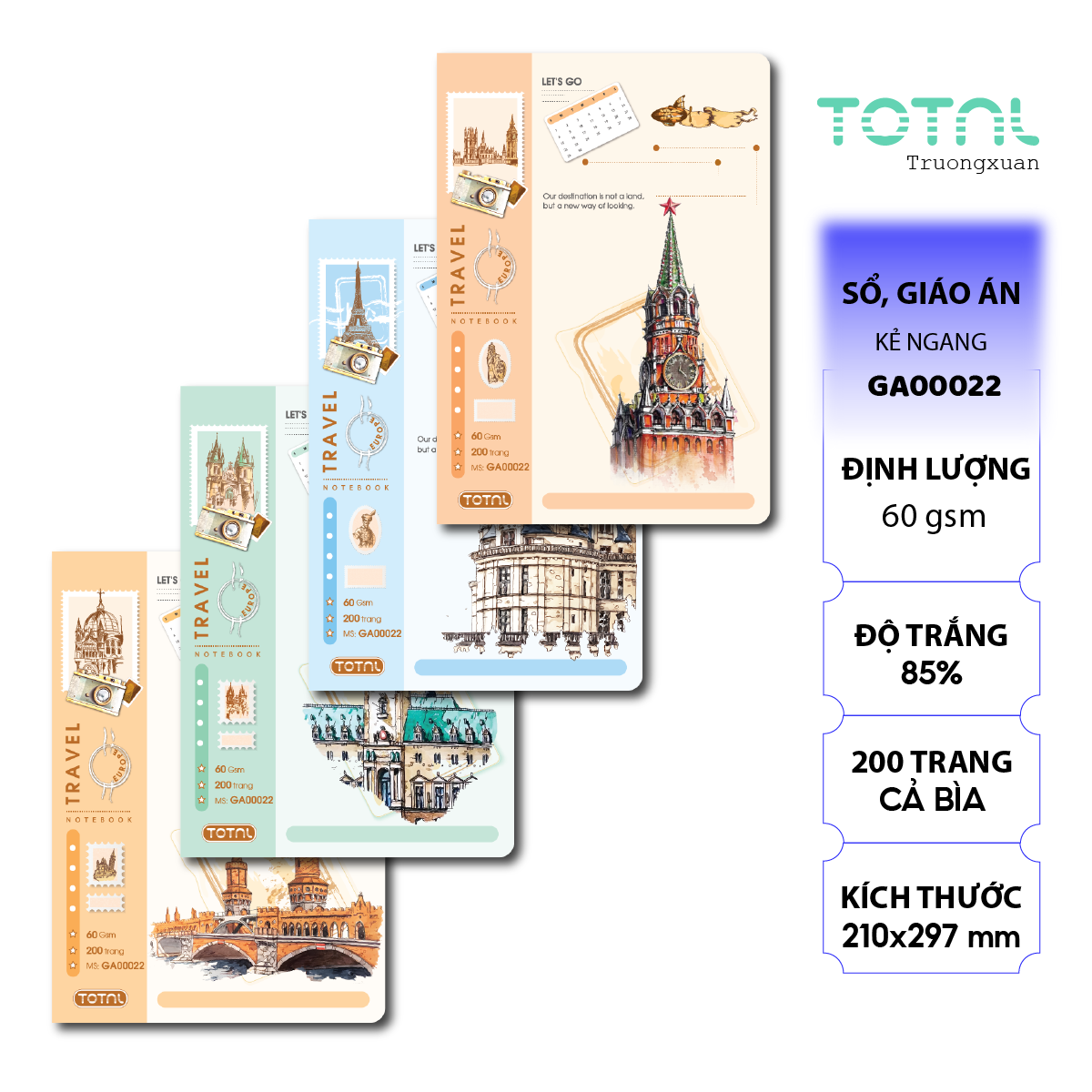 Sổ A4 Travel Book kẻ ngang 200 trang