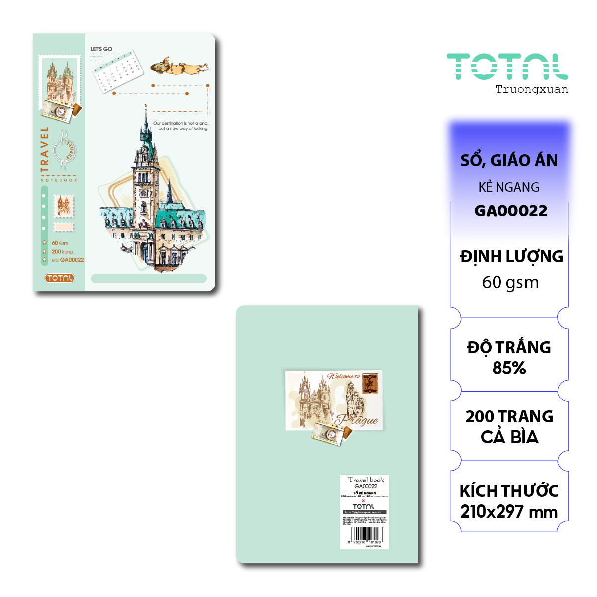 Sổ A4 Travel Book kẻ ngang 200 trang