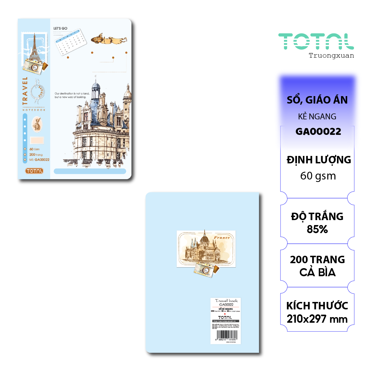 Sổ A4 Travel Book kẻ ngang 200 trang