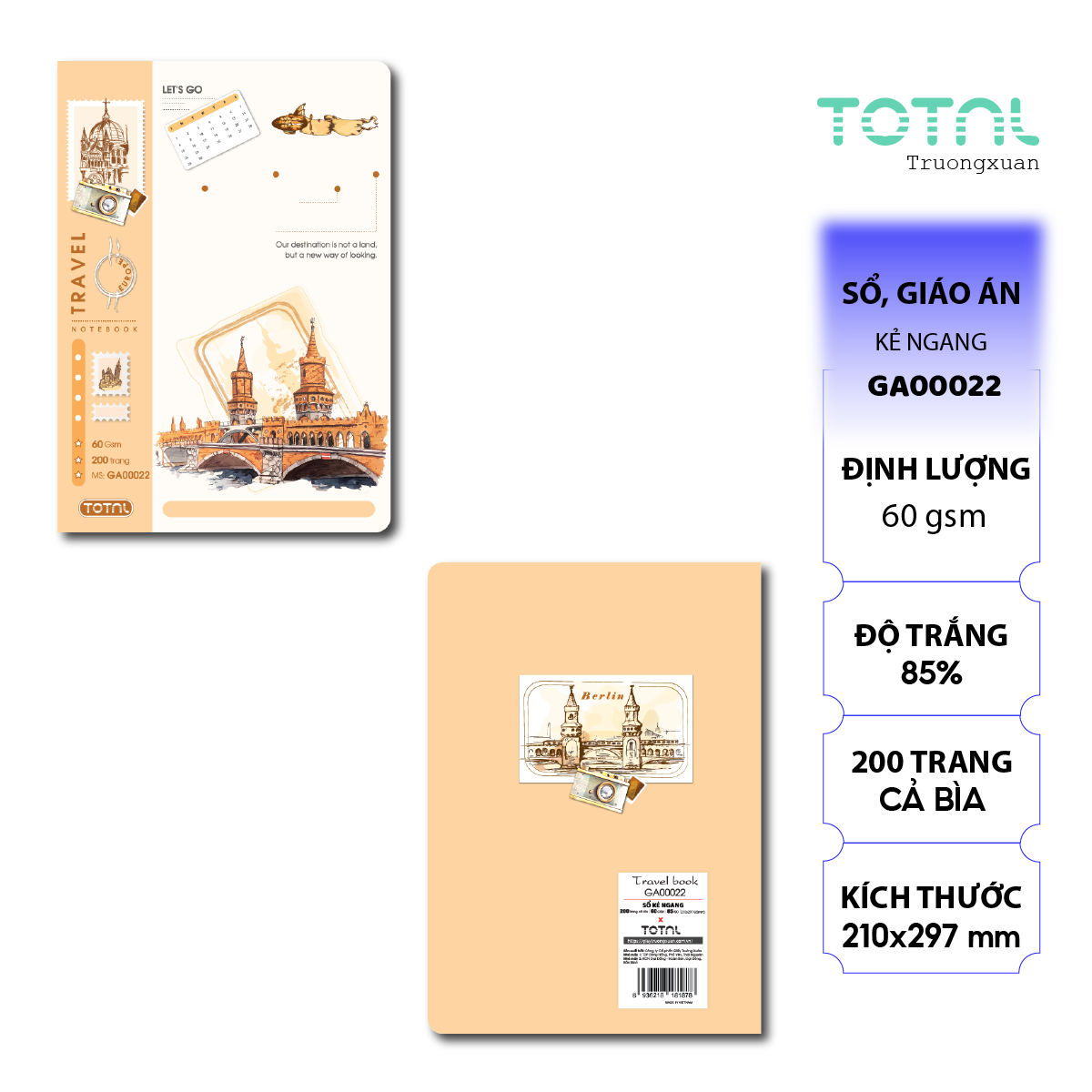 Sổ A4 Travel Book kẻ ngang 200 trang