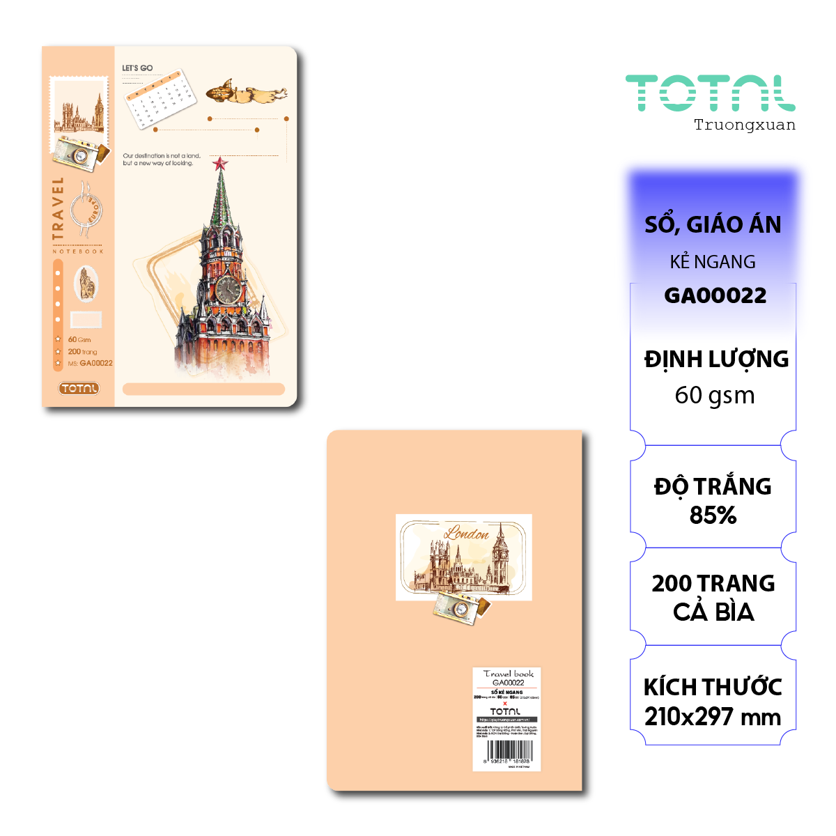 Sổ A4 Travel Book kẻ ngang 200 trang