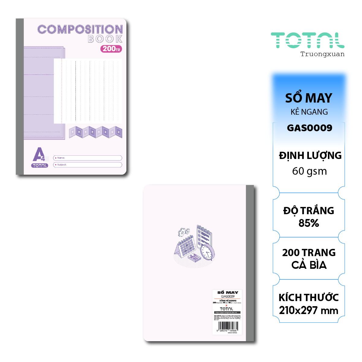 Sổ may dán gáy cao cấp A4 Total GAS0009 200 trang