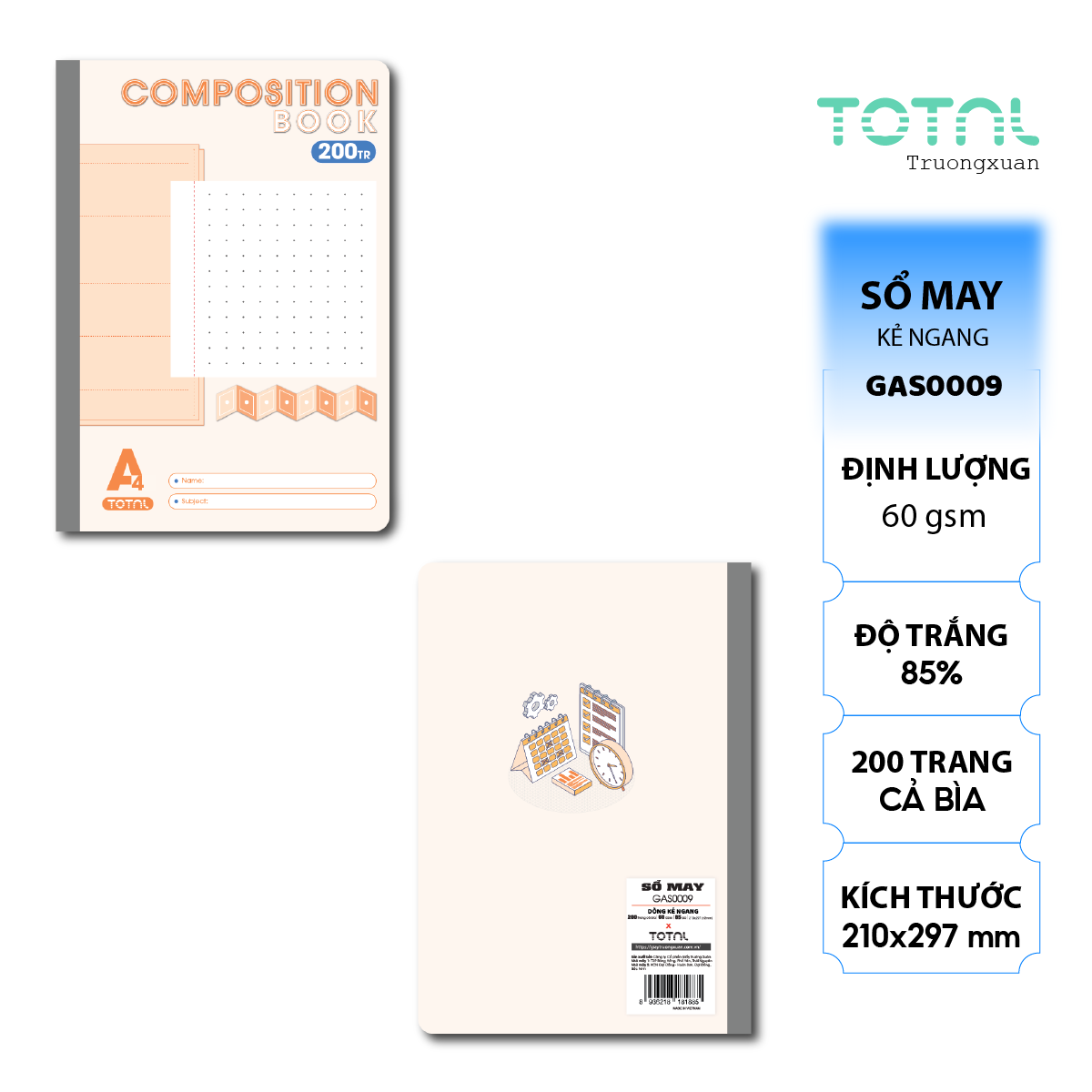 Sổ may dán gáy cao cấp A4 Total GAS0009 200 trang