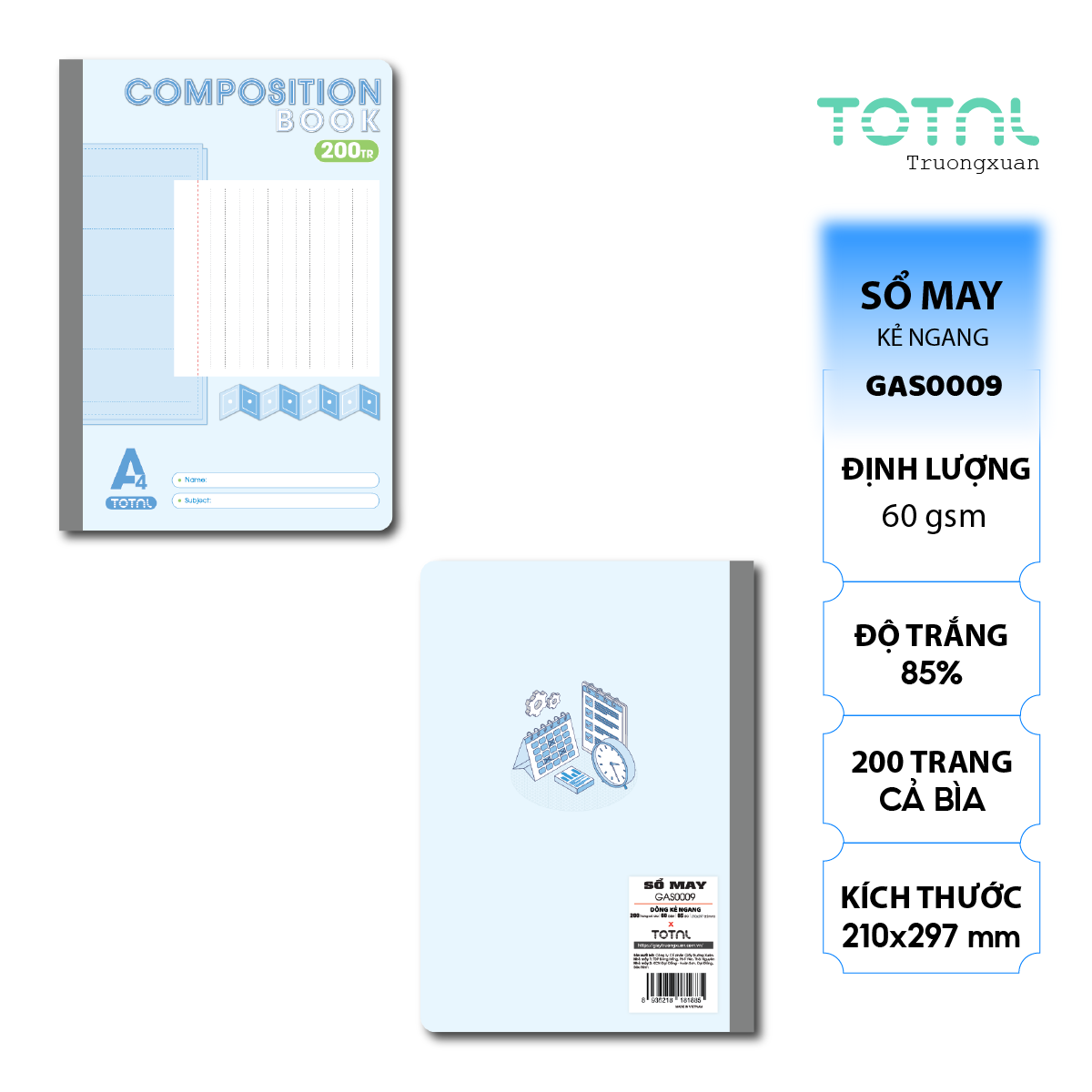 Sổ may dán gáy cao cấp A4 Total GAS0009 200 trang