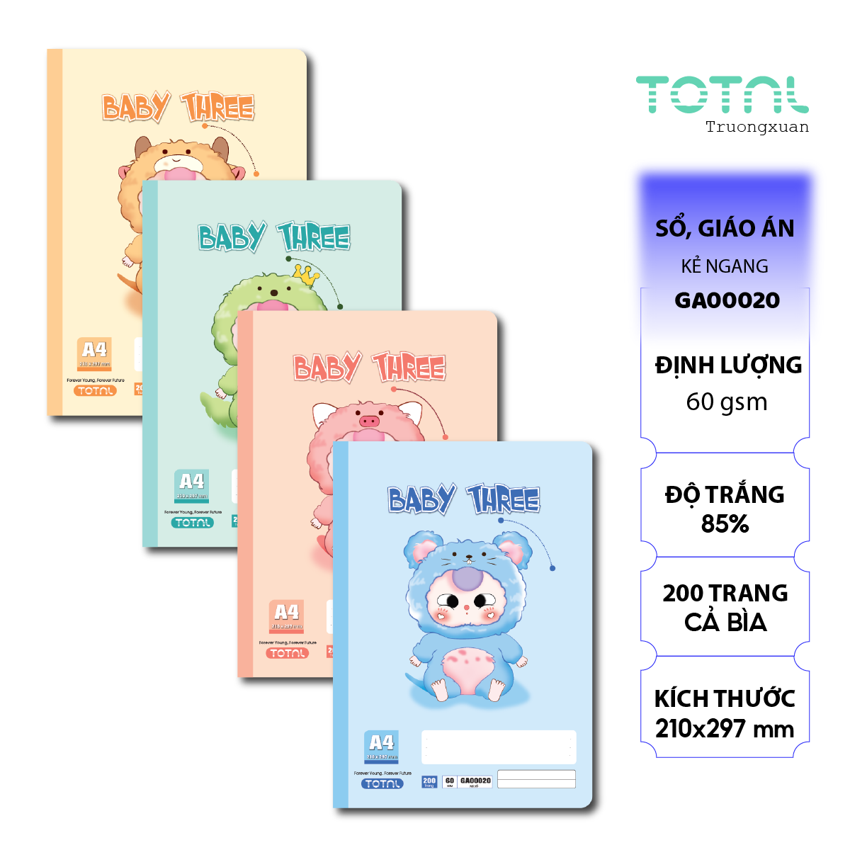 Sổ A4 Baby Three kẻ ngang 200 trang