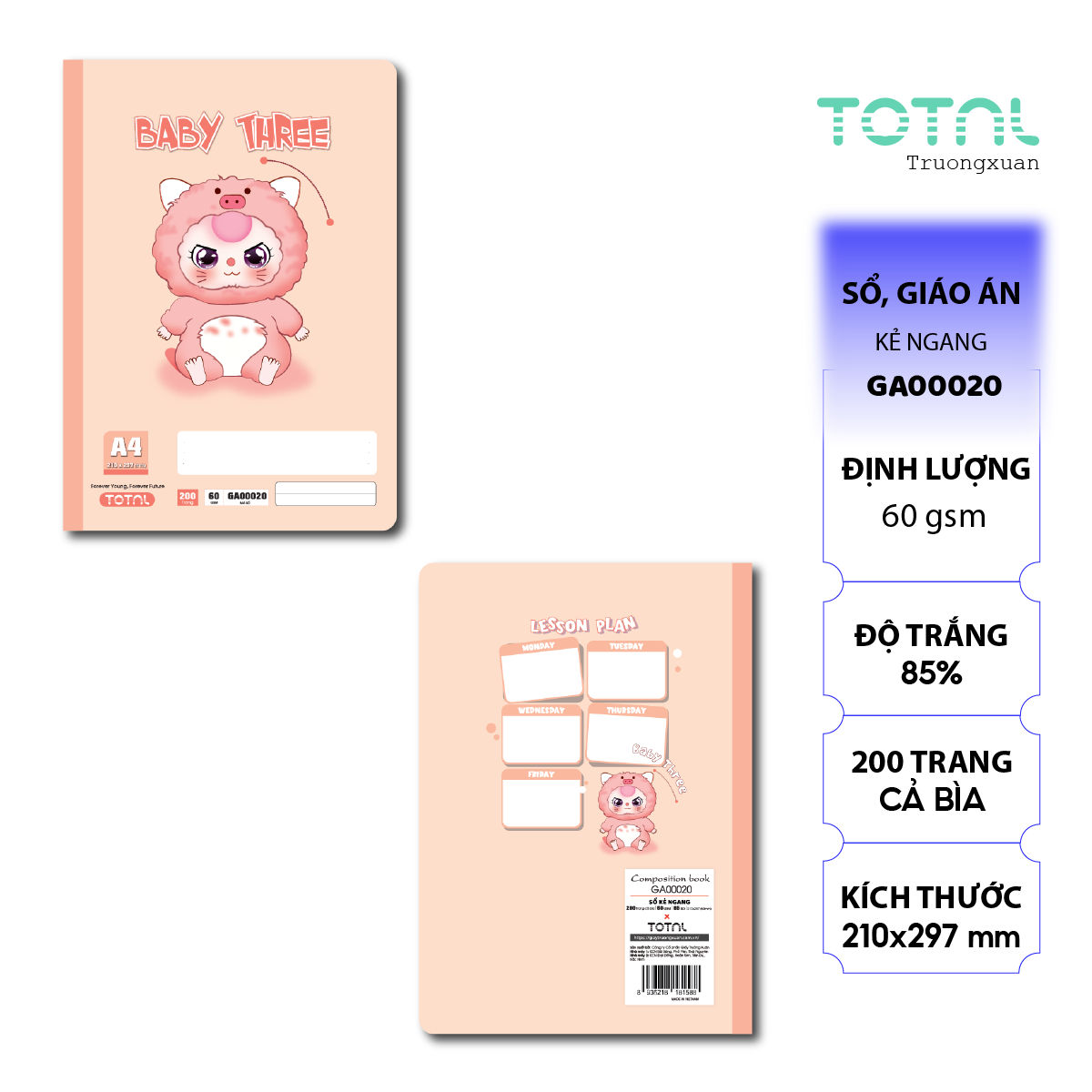 Sổ A4 Baby Three kẻ ngang 200 trang