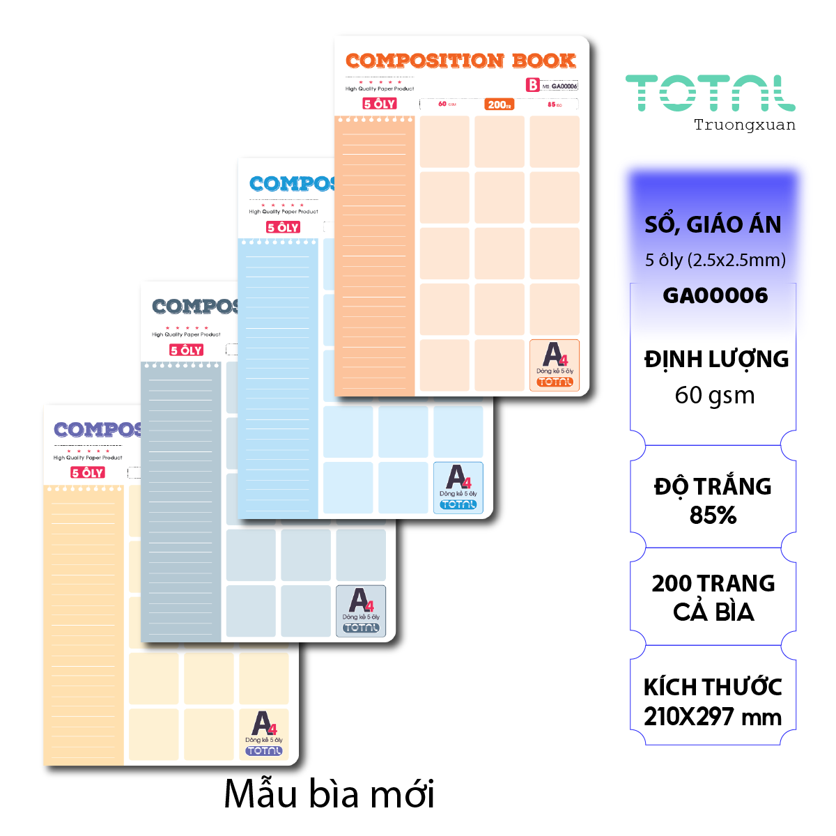 Sổ Composition Book 5 ôly A4 Total 200 trang