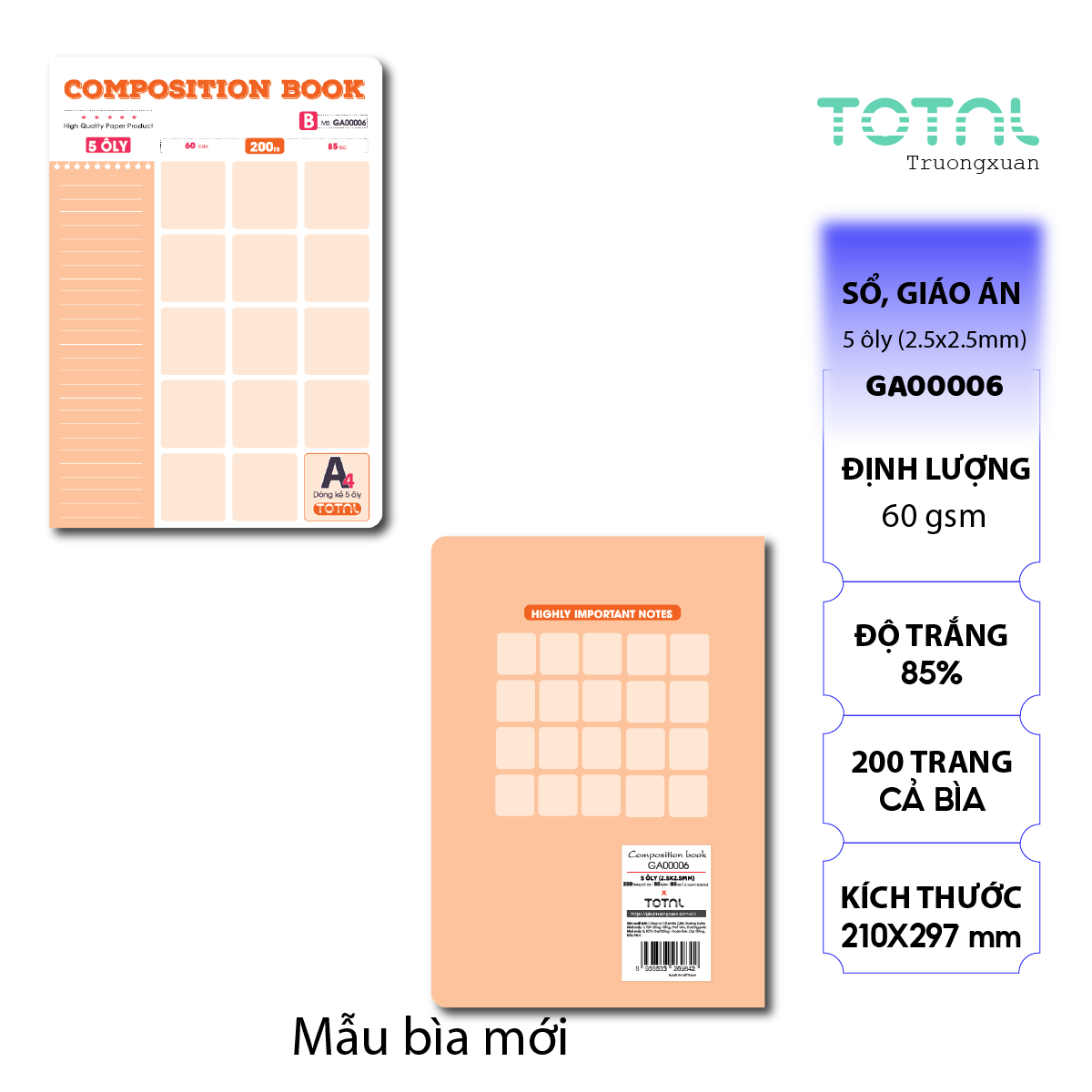 Sổ Composition Book 5 ôly A4 Total 200 trang