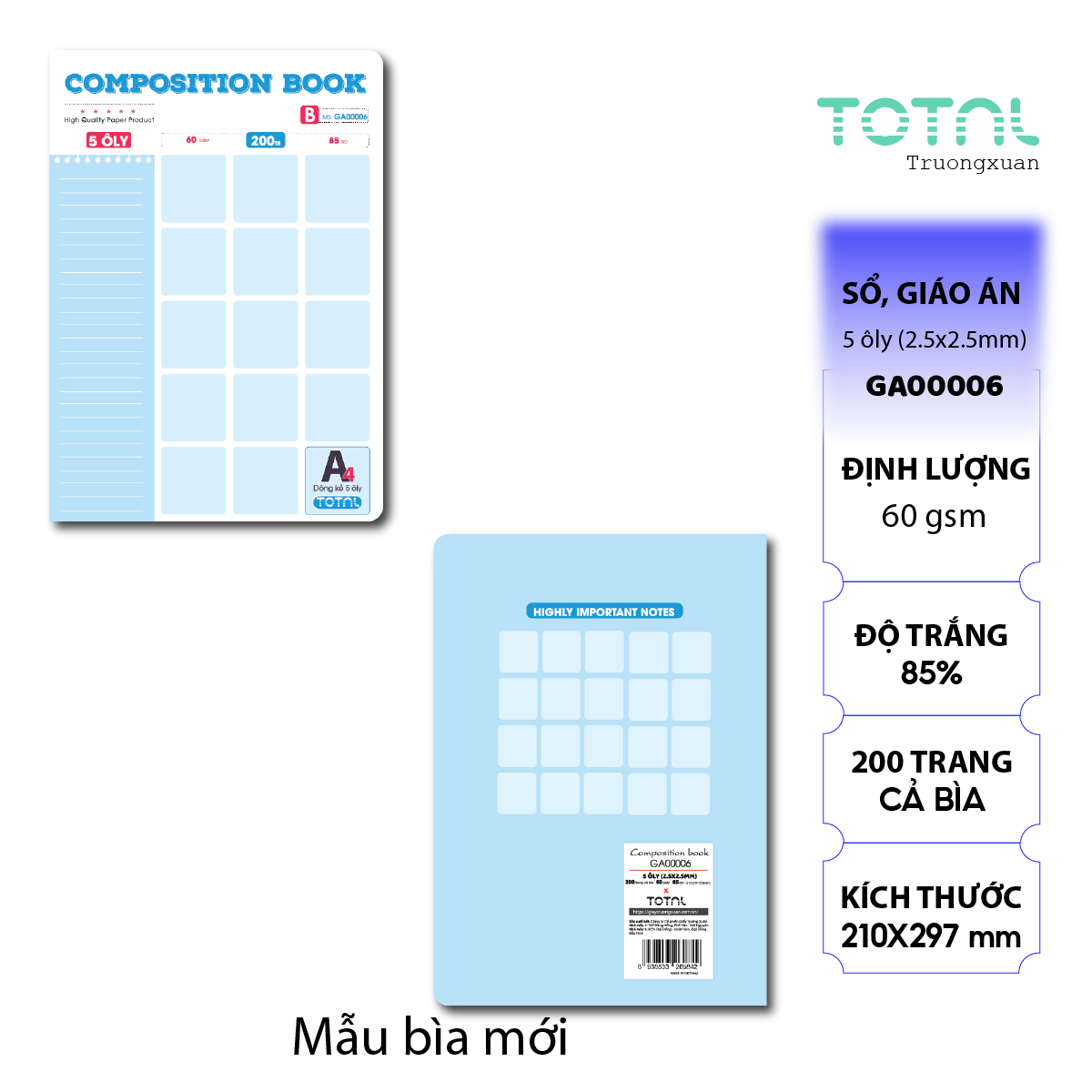 Sổ Composition Book 5 ôly A4 Total 200 trang