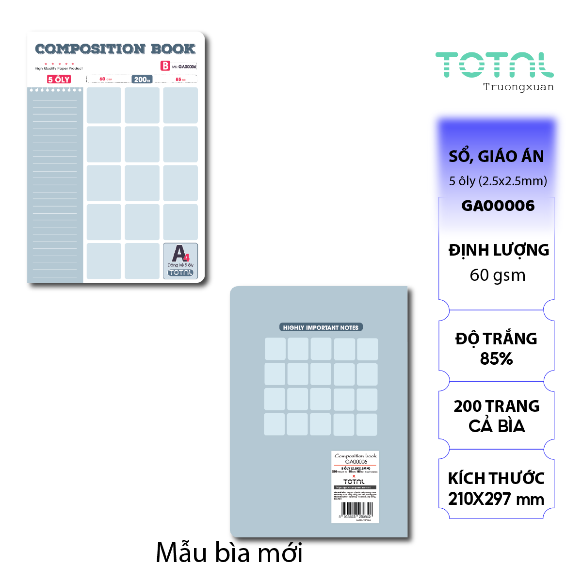 Sổ Composition Book 5 ôly A4 Total 200 trang