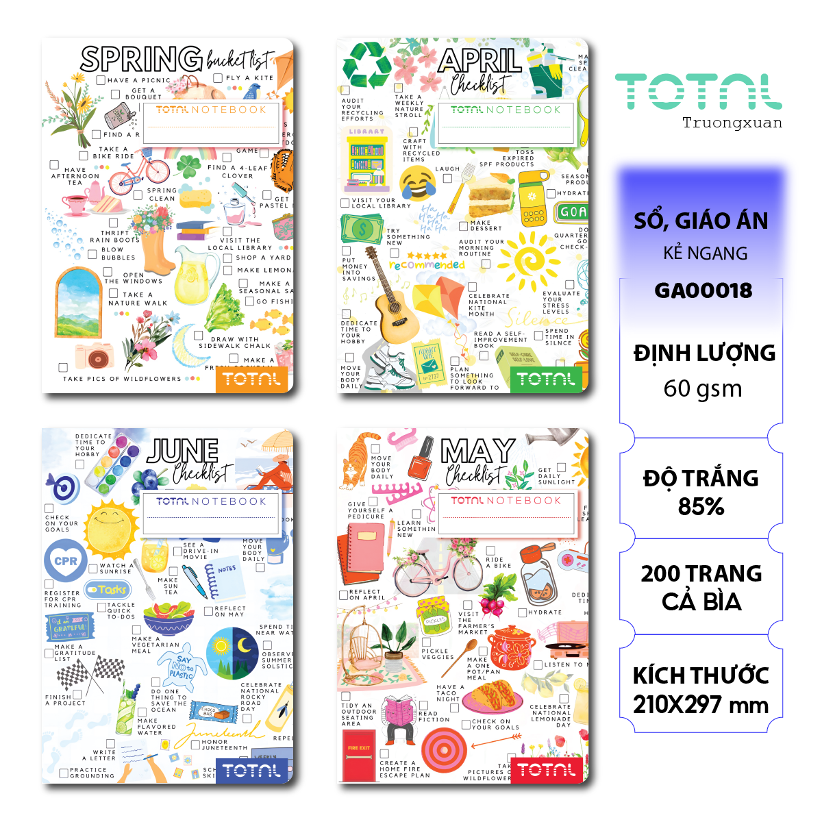 Sổ Lesson Plan kẻ ngang A4 Total 200 trang