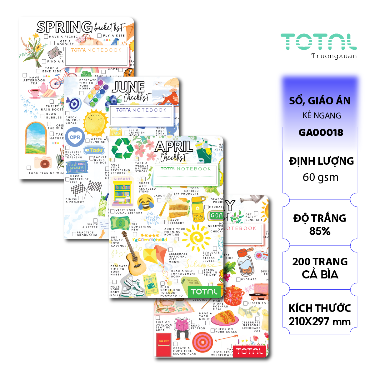 Sổ Lesson Plan kẻ ngang A4 Total 200 trang