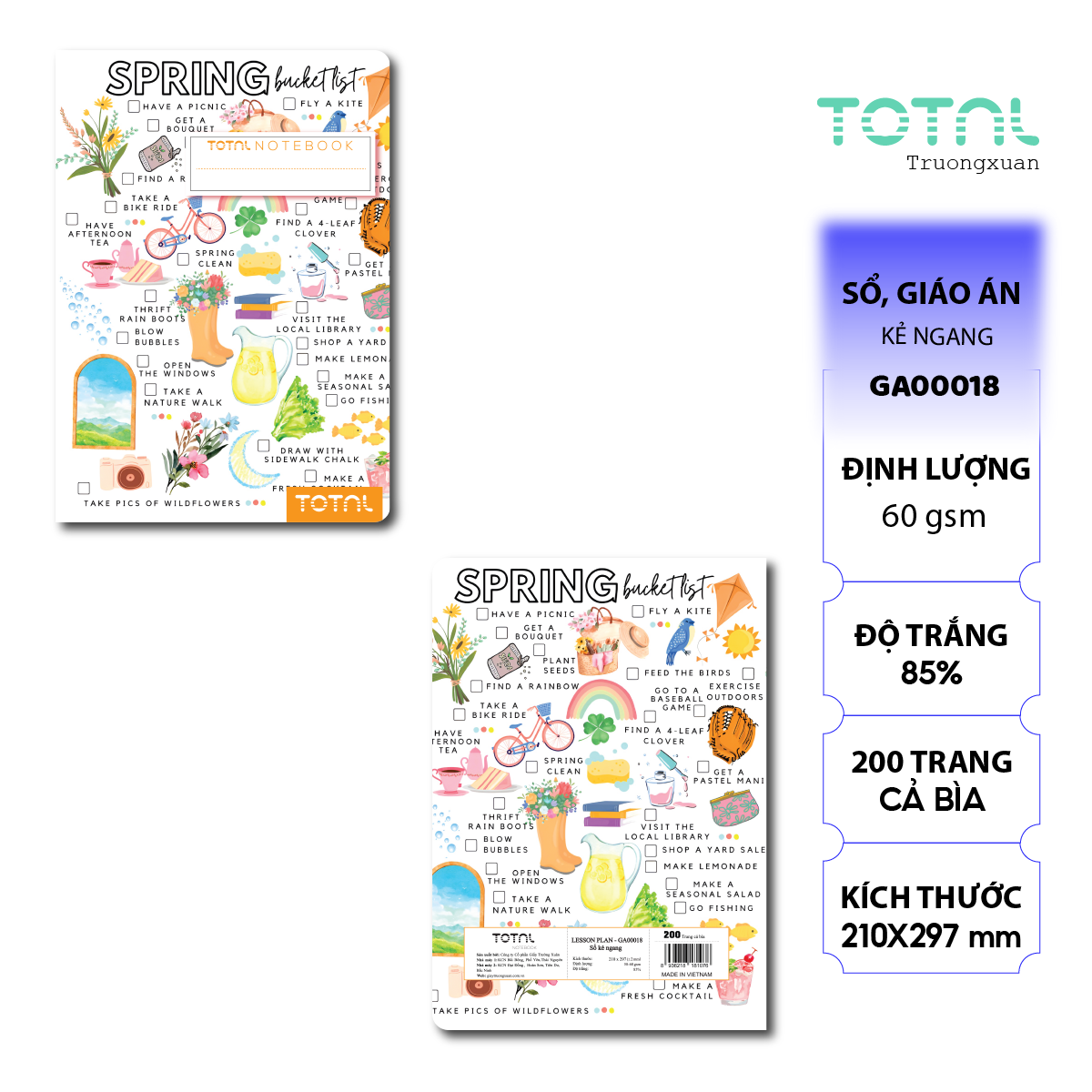 Sổ Lesson Plan kẻ ngang A4 Total 200 trang