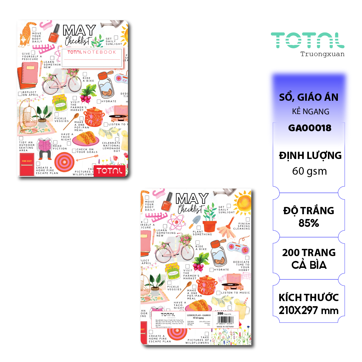 Sổ Lesson Plan kẻ ngang A4 Total 200 trang