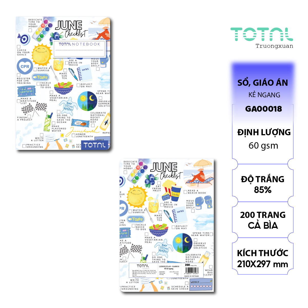 Sổ Lesson Plan kẻ ngang A4 Total 200 trang
