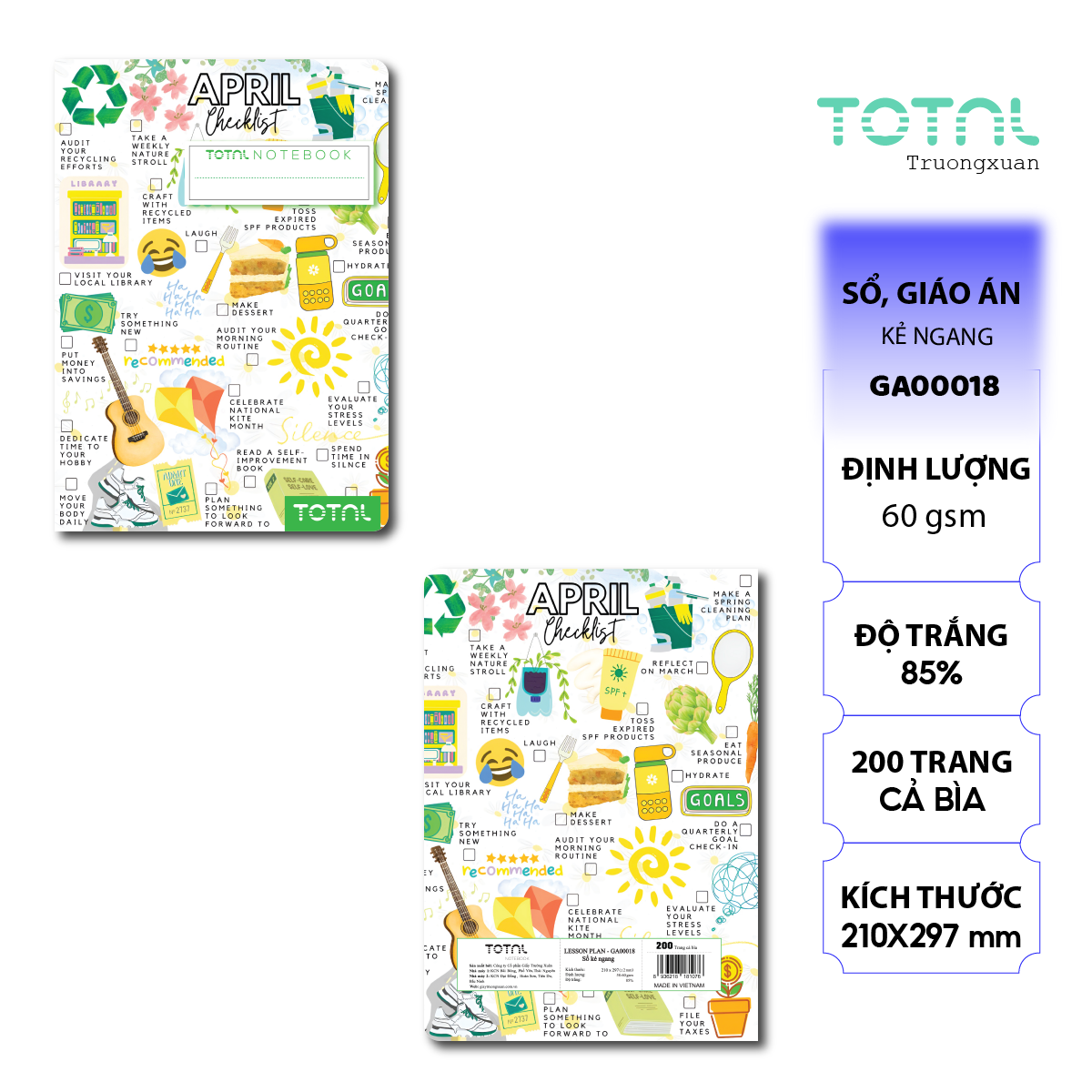Sổ Lesson Plan kẻ ngang A4 Total 200 trang