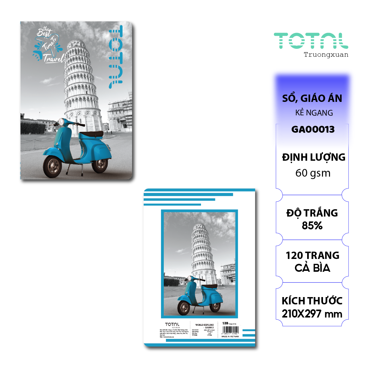 Sổ World Explore kẻ ngang A4 Total 120 trang