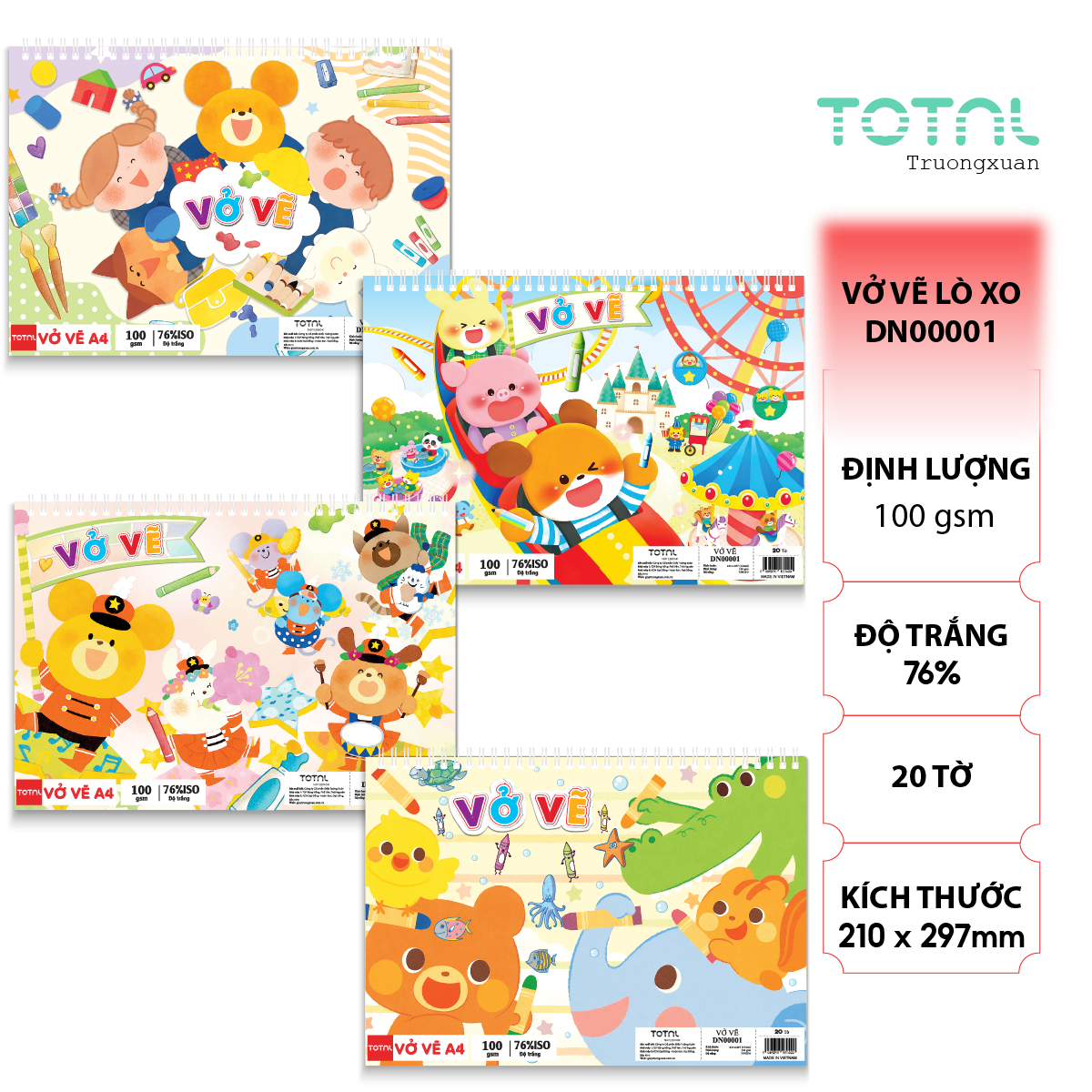 Vở vẽ lò xo chống lóa A4- 20 tờ/ quyển