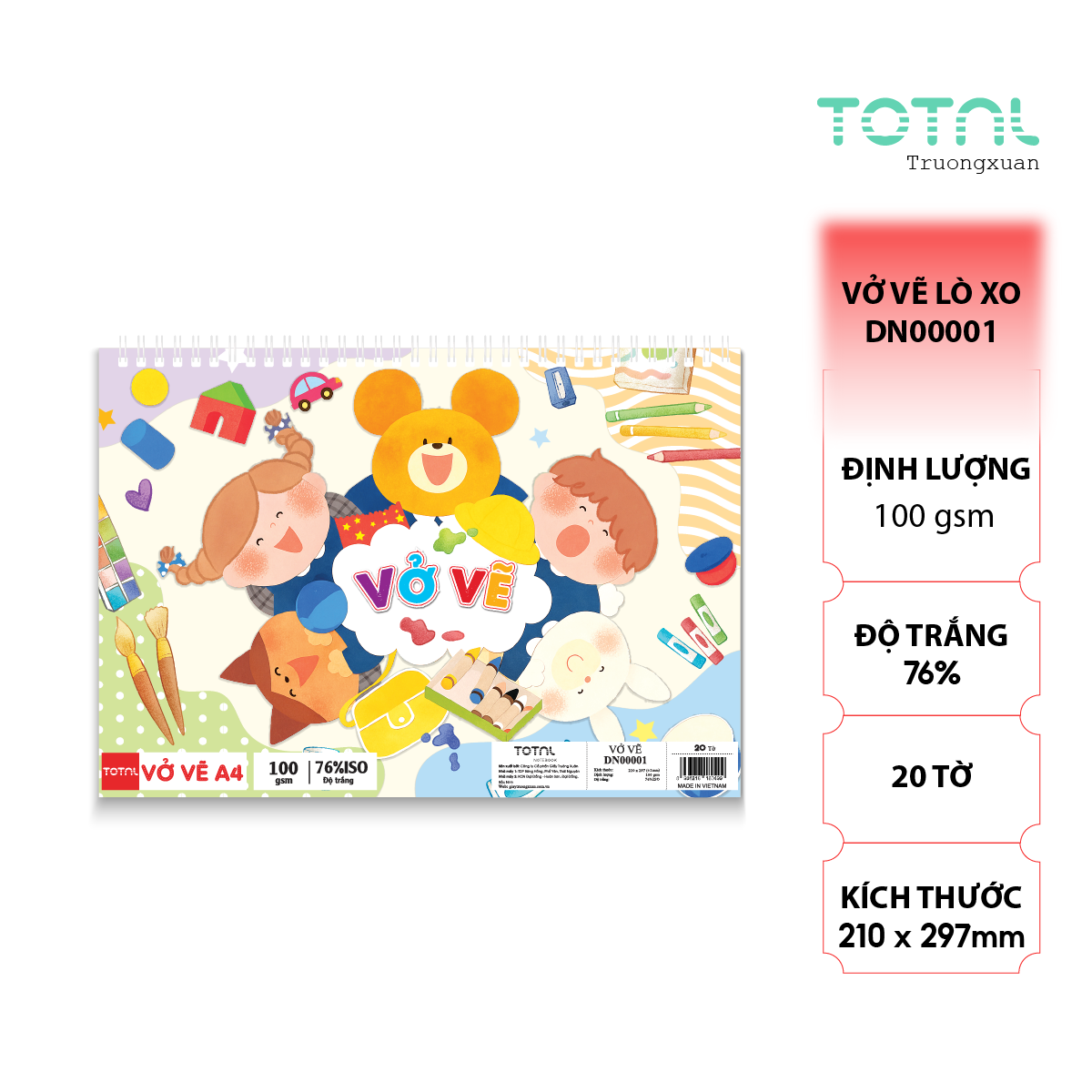 Vở vẽ lò xo chống lóa A4- 20 tờ/ quyển