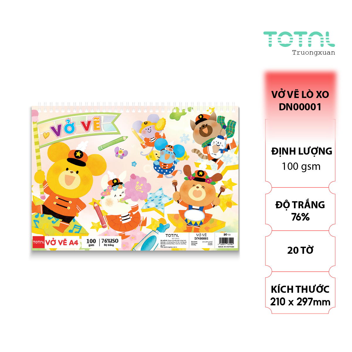 Vở vẽ lò xo chống lóa A4- 20 tờ/ quyển